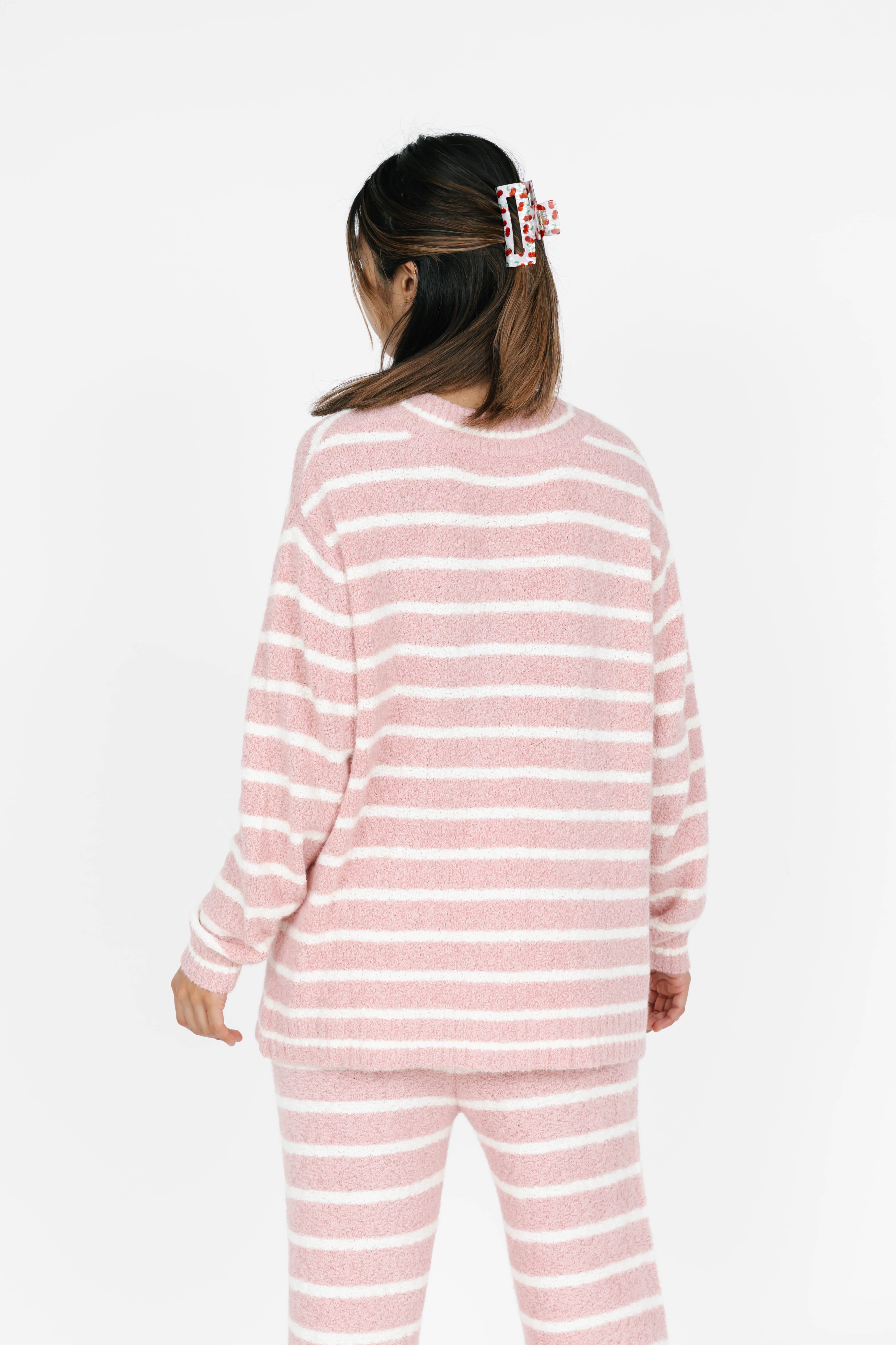 Bonnie Boucle Cardigan in Pink/Cream Stripe