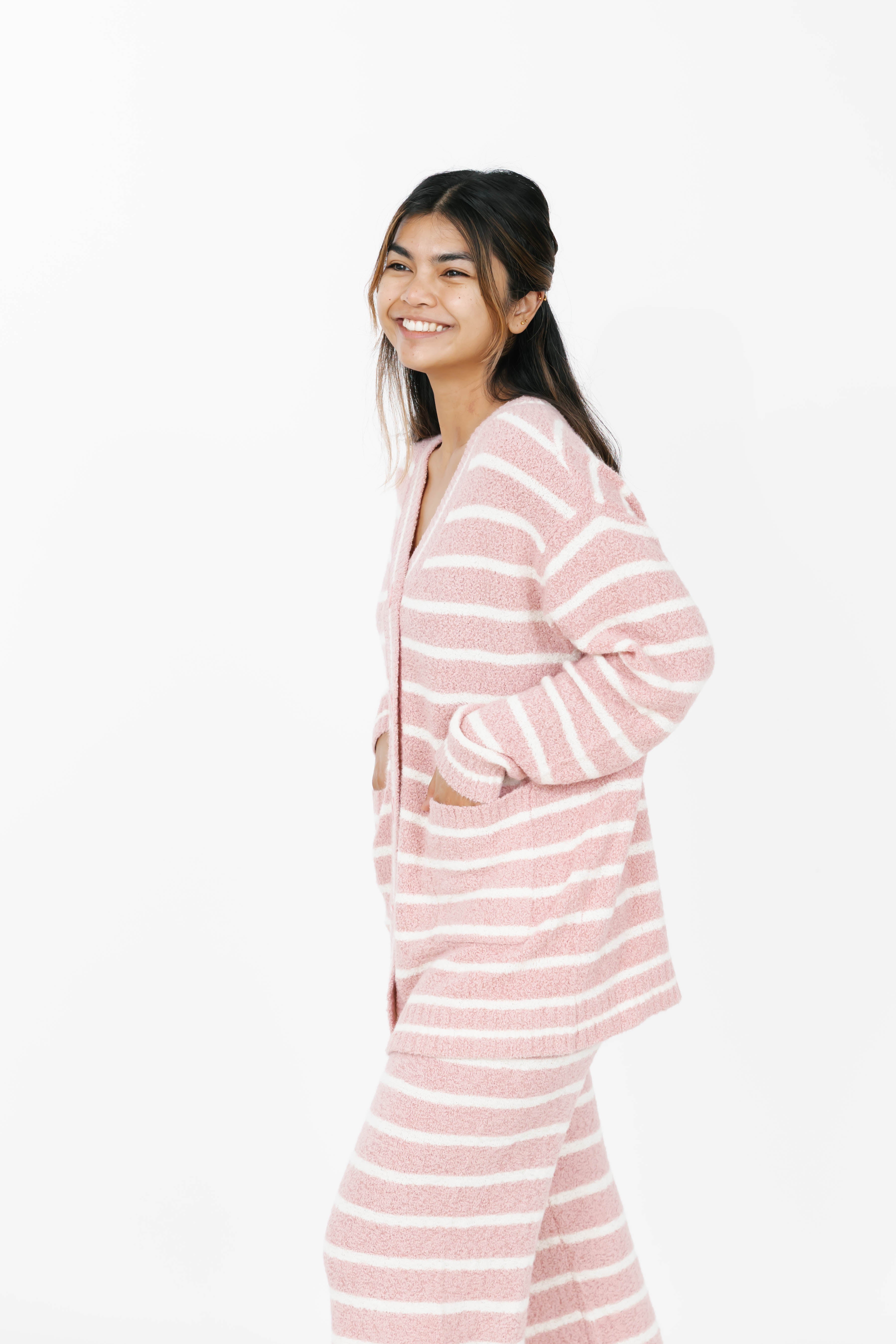 Bonnie Boucle Cardigan in Pink/Cream Stripe