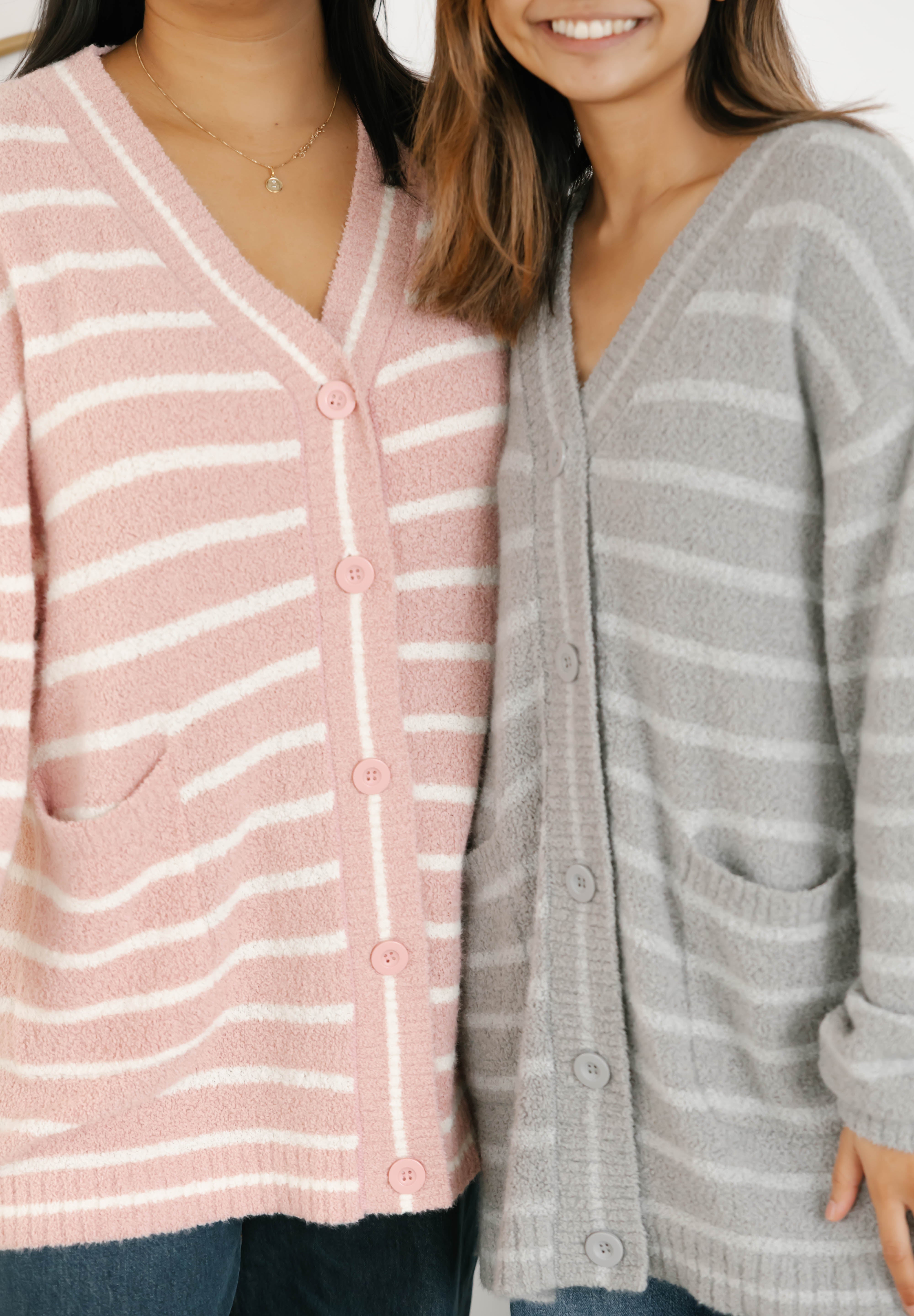 Bonnie Boucle Cardigan in Pink/Cream Stripe