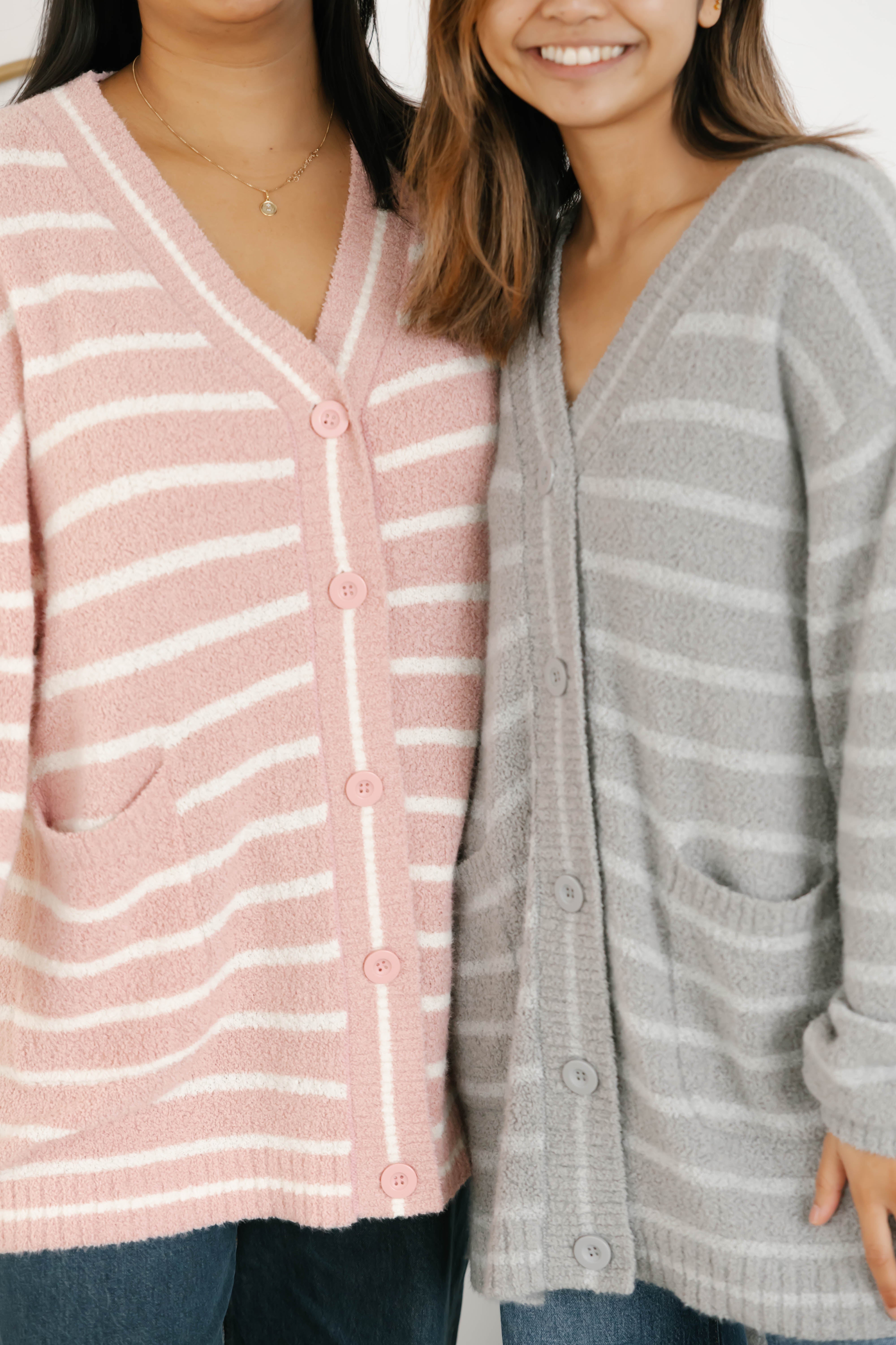 Bonnie Boucle Cardigan in Pink/Cream Stripe