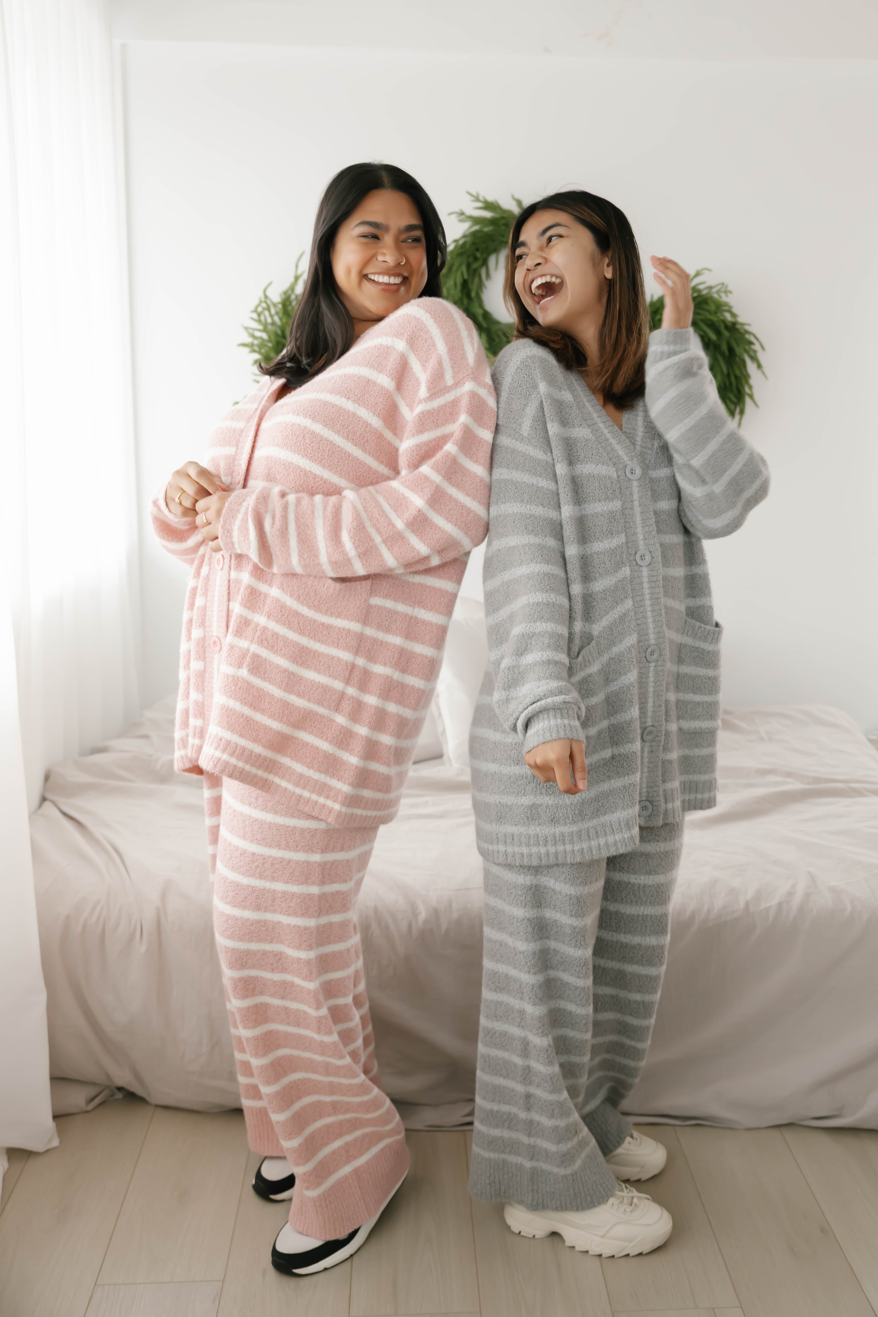 Bonnie Boucle Cardigan in Pink/Cream Stripe