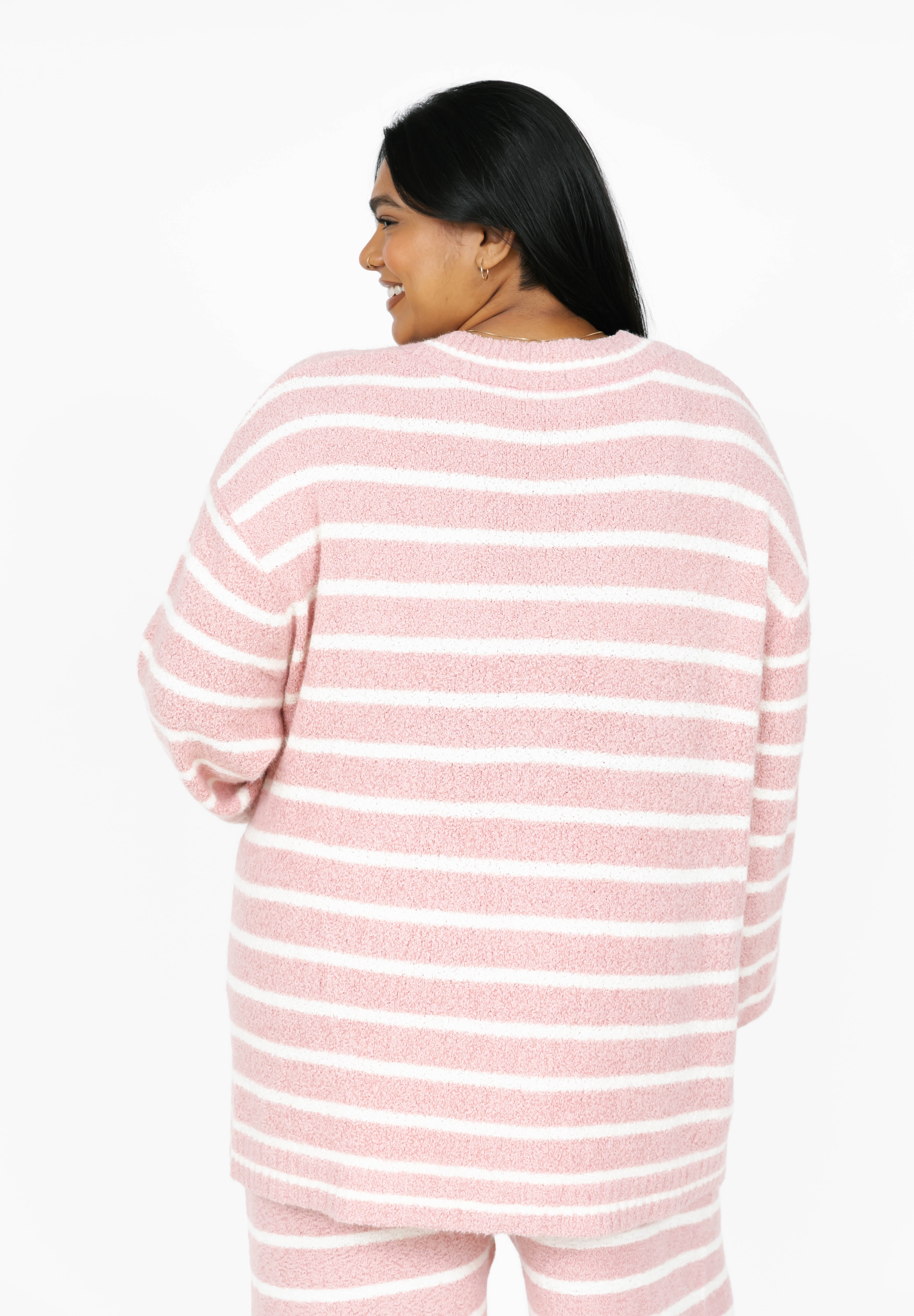 Bonnie Boucle Cardigan in Pink/Cream Stripe