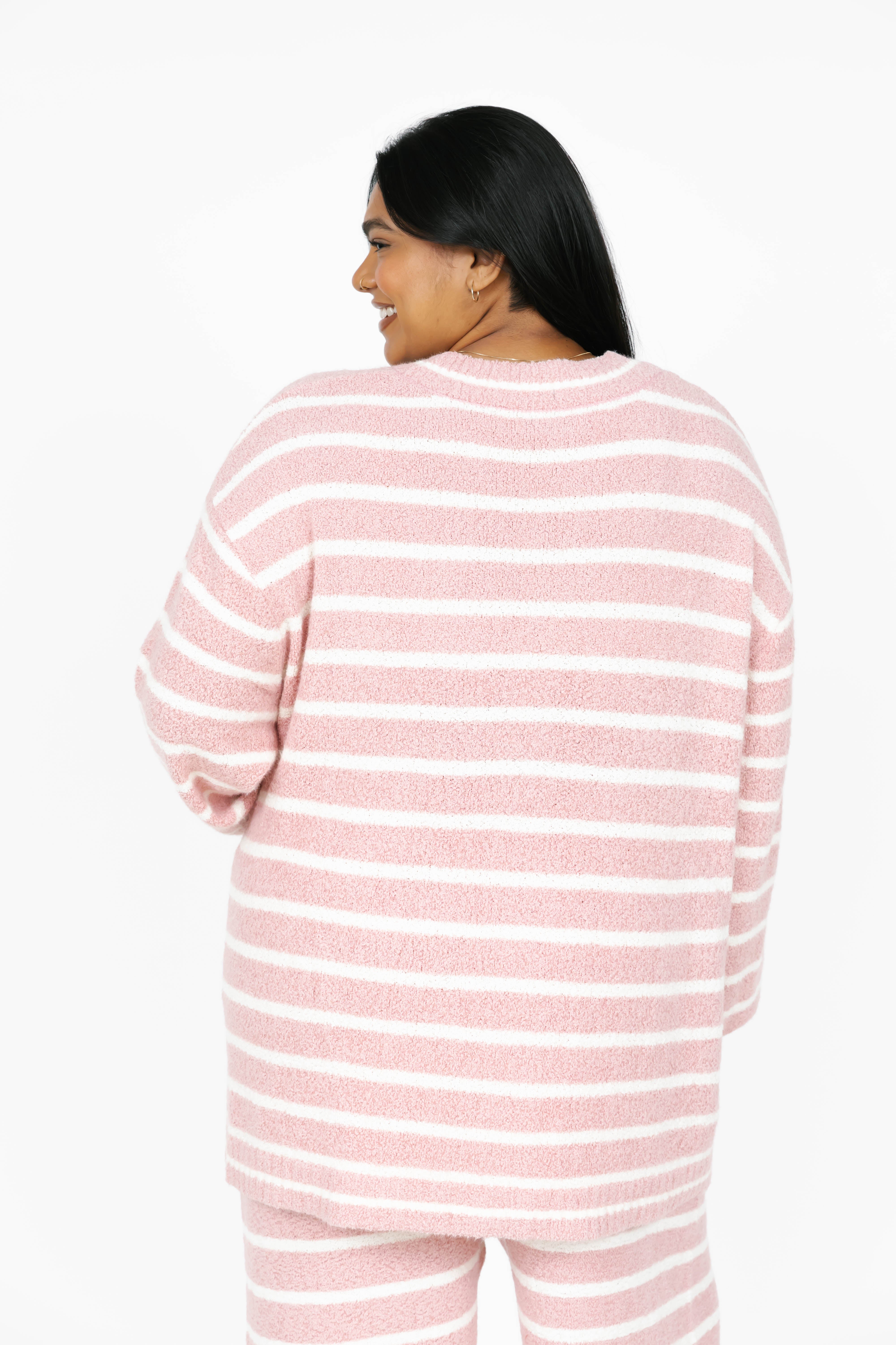 Bonnie Boucle Cardigan in Pink/Cream Stripe