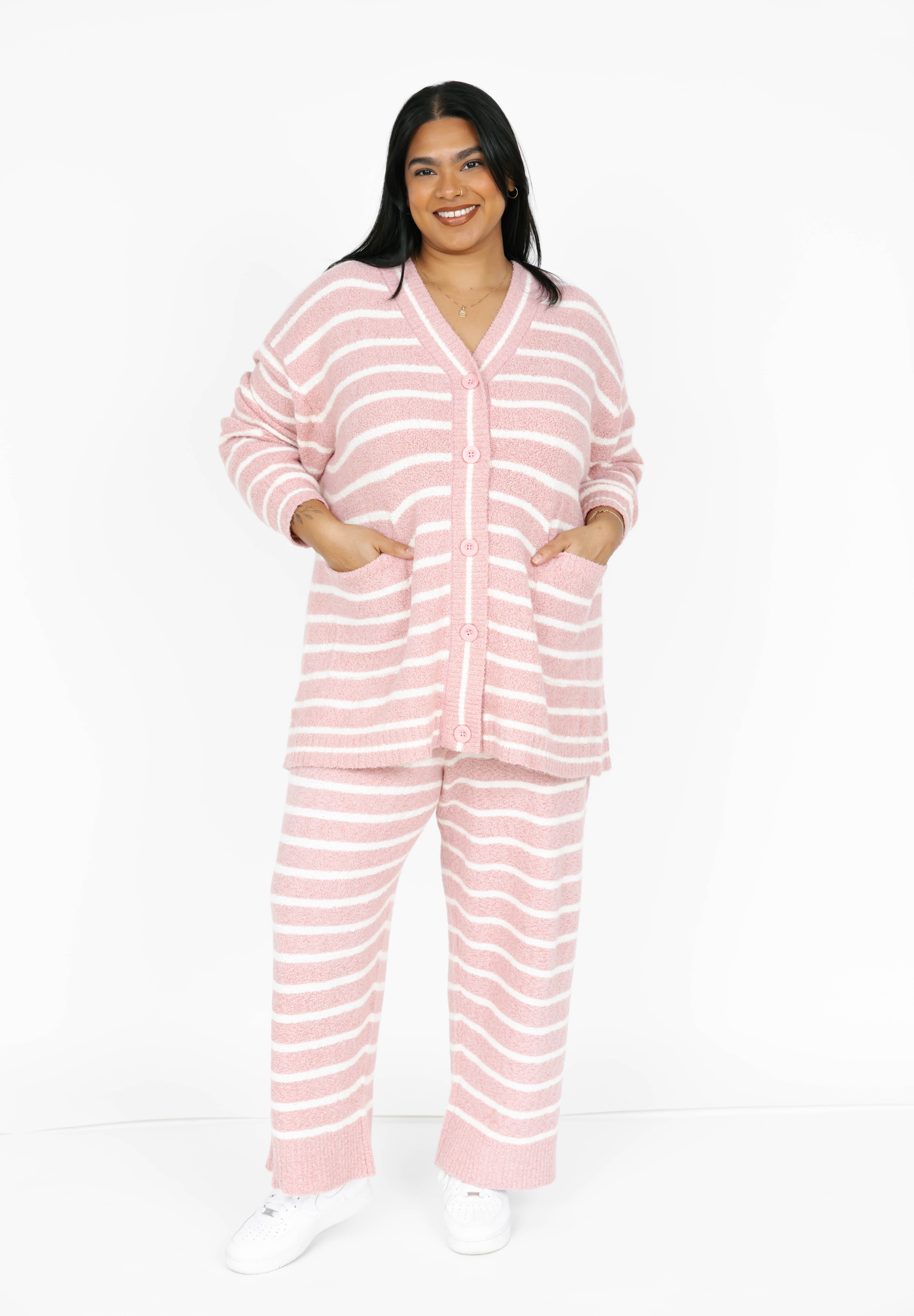 Bonnie Boucle Cardigan in Pink/Cream Stripe