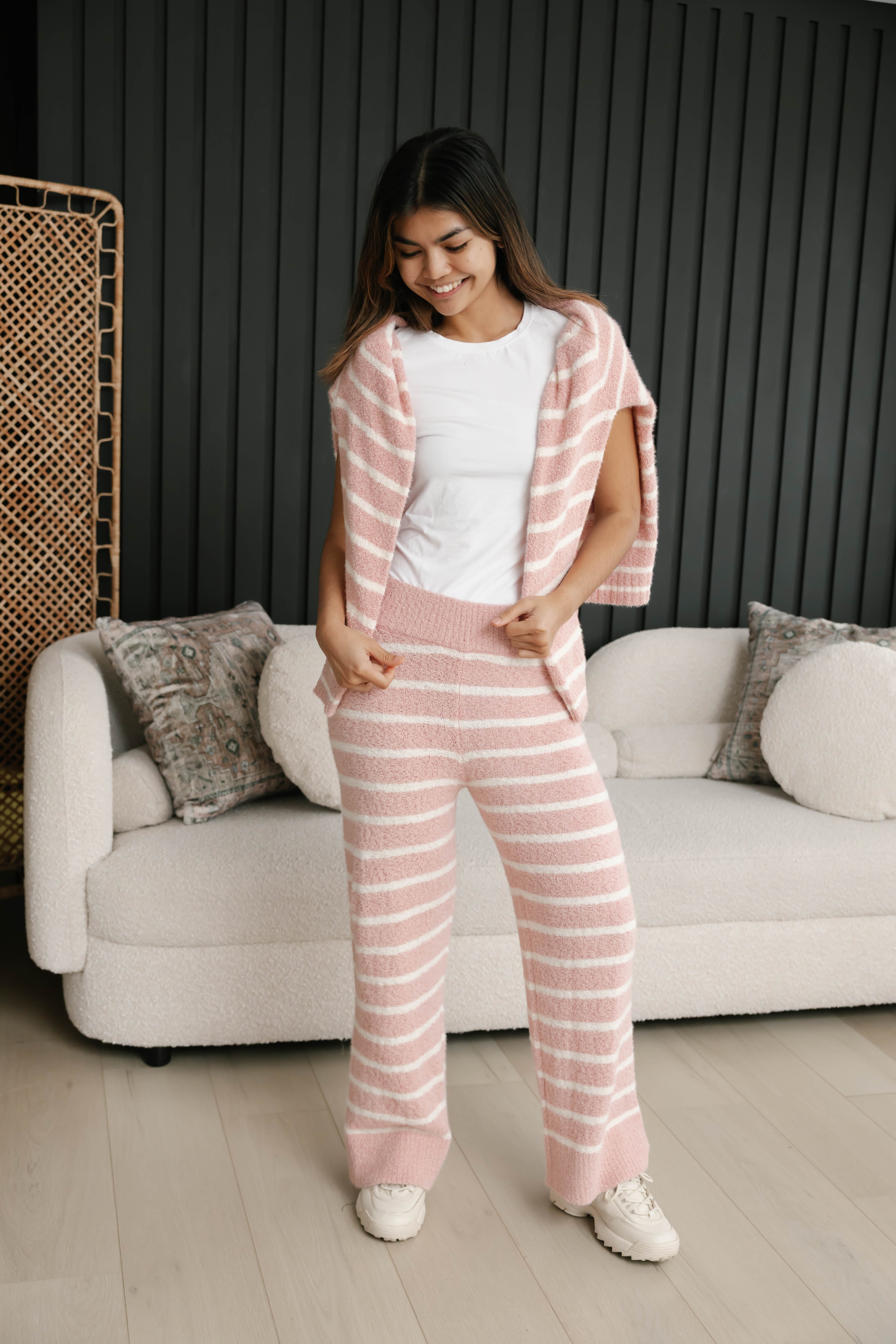 Bonnie Boucle Pant in Pink/Cream Stripe