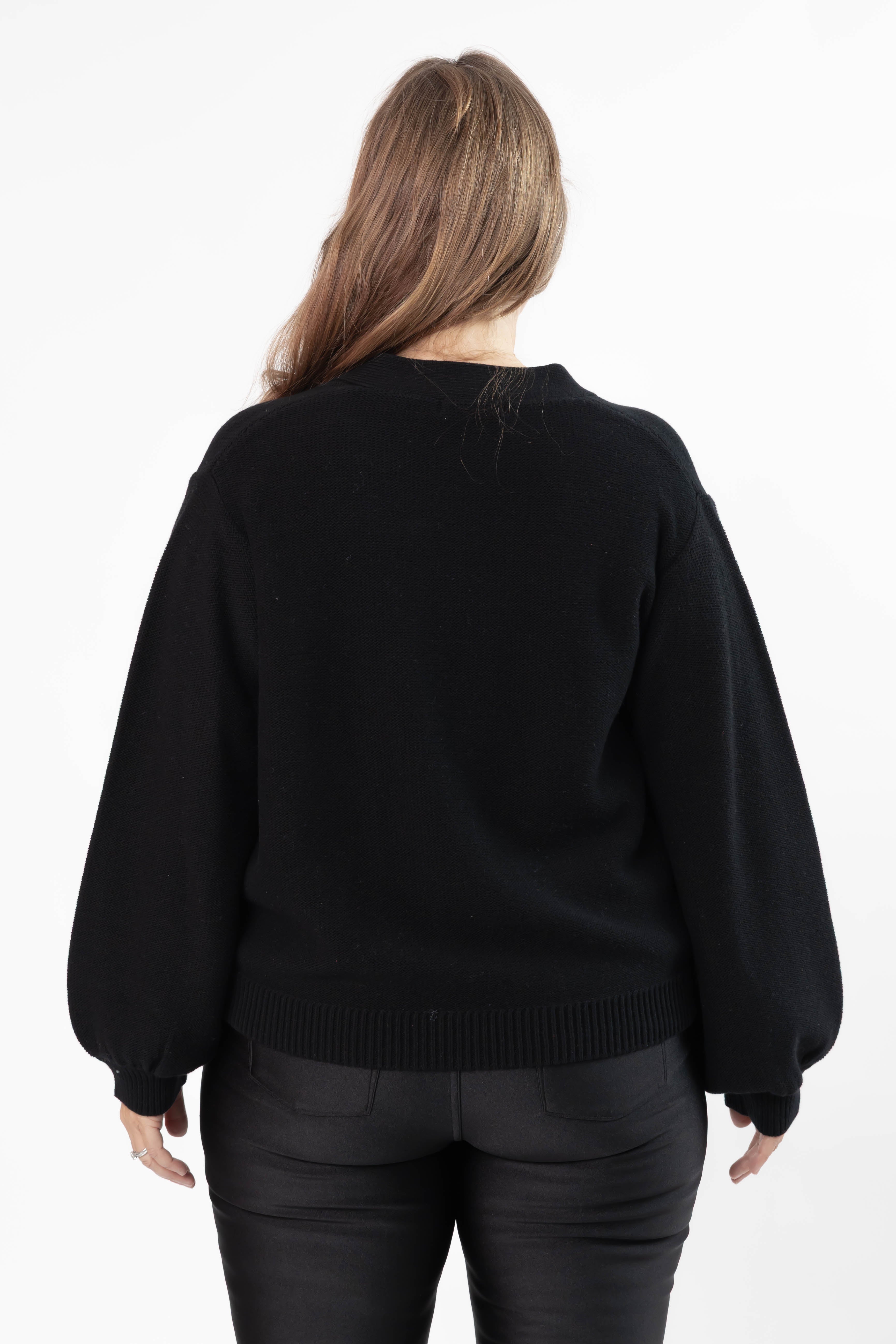 S+T x Fallon Farinacci Satin Bow Cardigan in Black/Cream