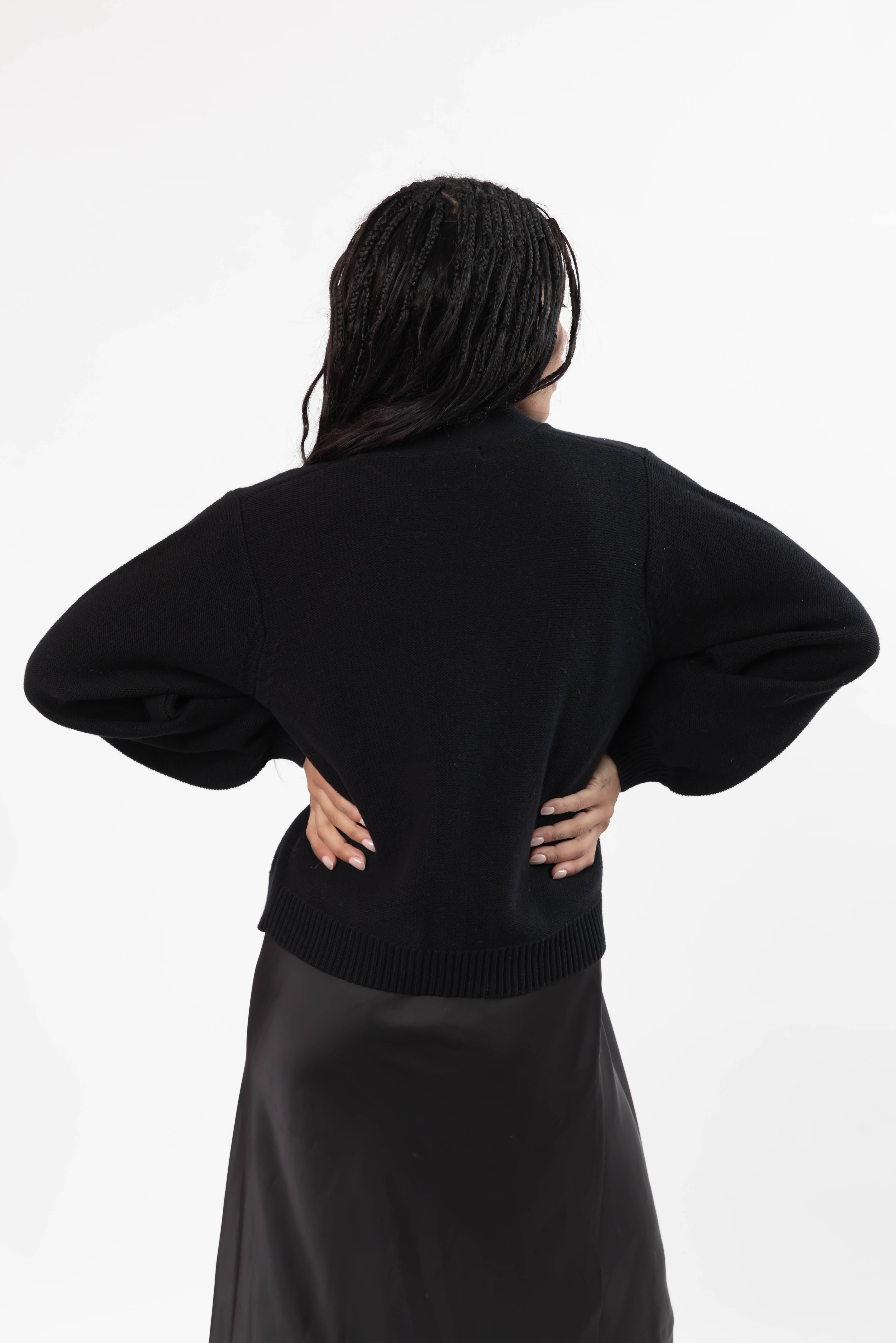 S+T x Fallon Farinacci Satin Bow Cardigan in Black/Cream