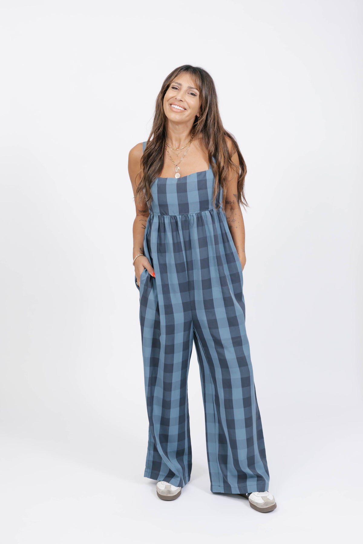 Breezy Gingham Romper in Navy