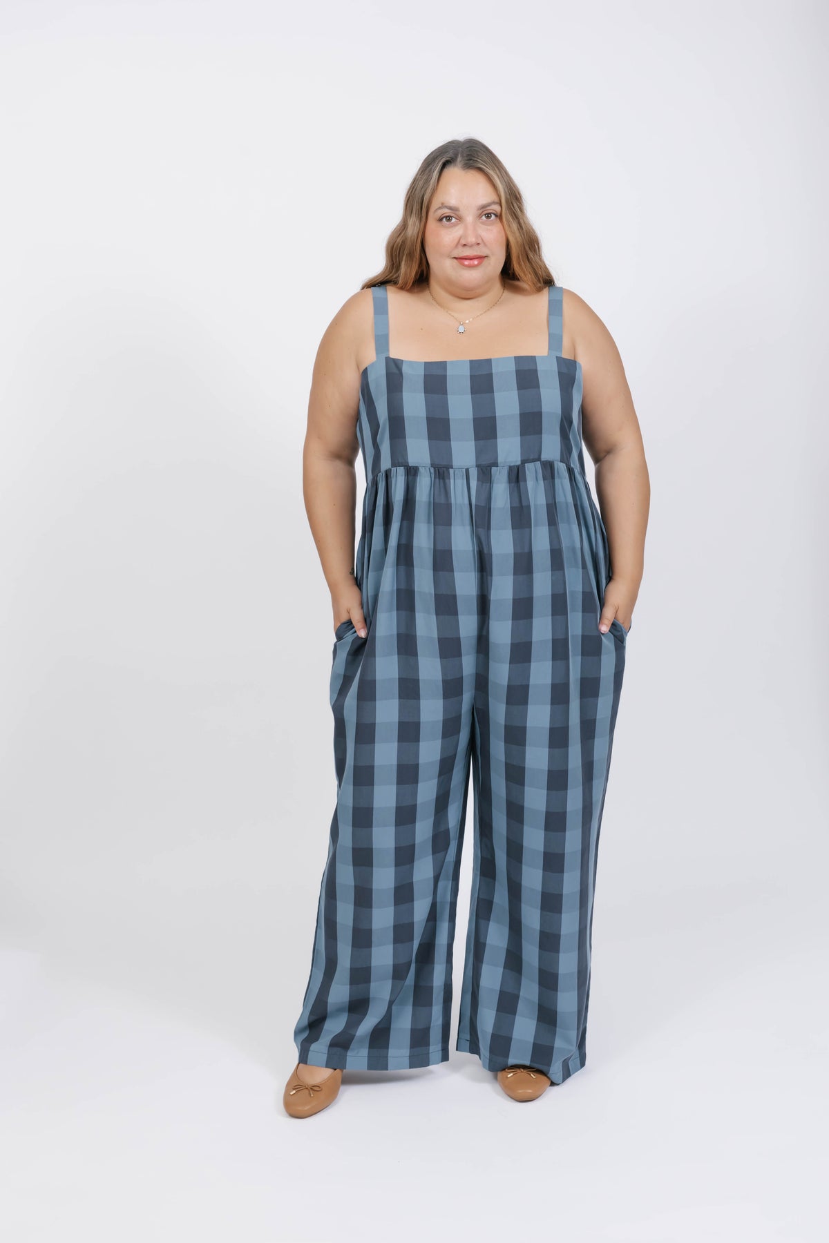 Breezy Gingham Romper in Navy