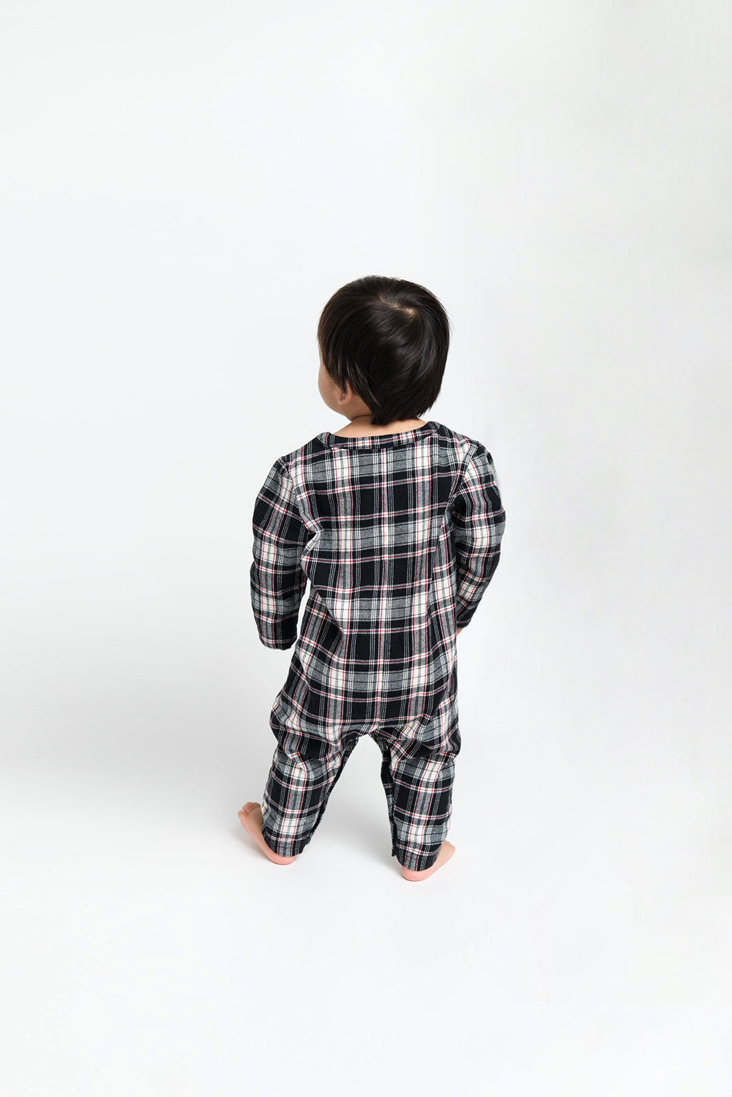 Baby Remy Henley Romper in Black Plaid