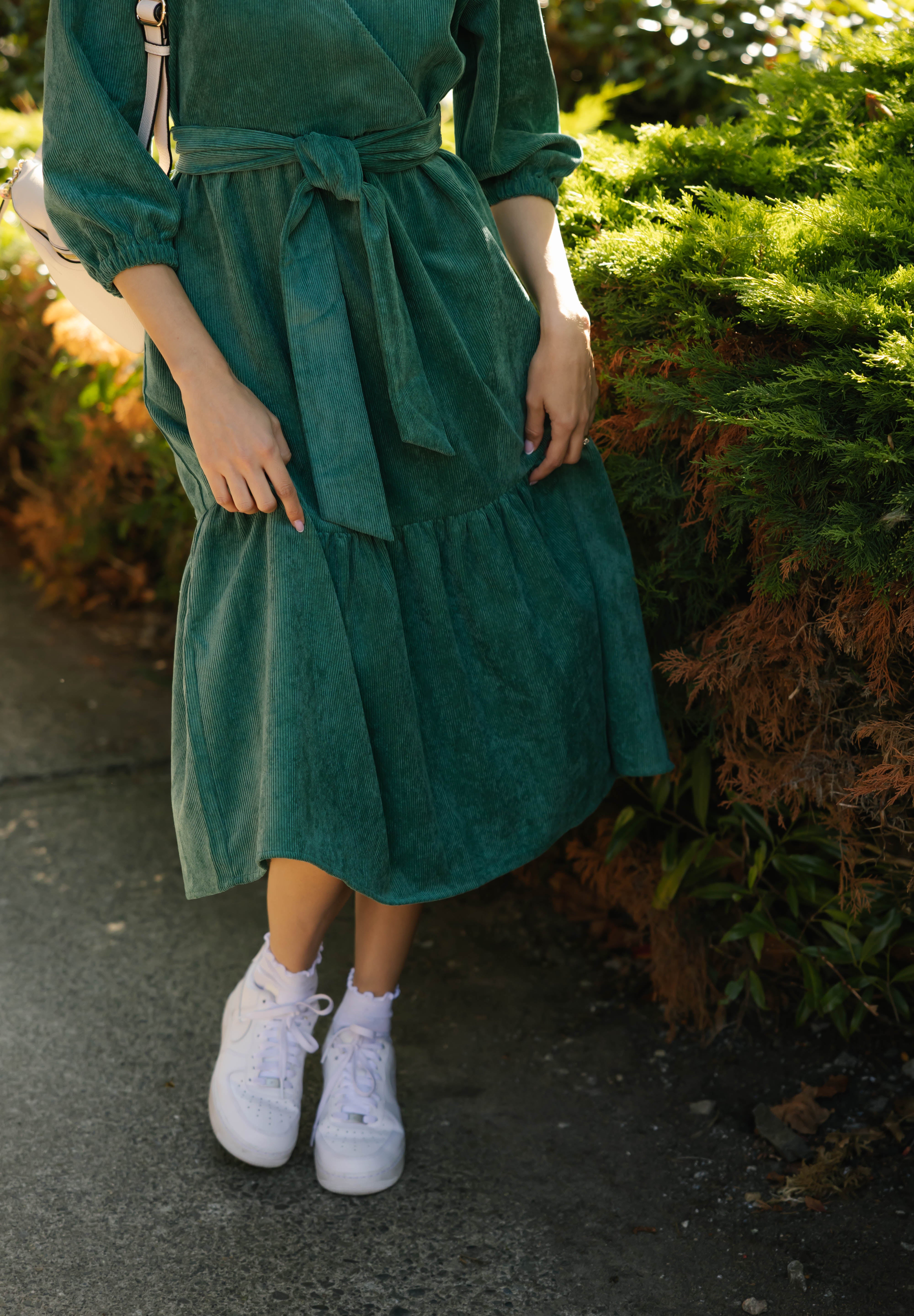 Calista Corduroy Midi Dress in Posy Green Smash + Tess Calista Corduroy Midi Dress in Posy Green Smash + Tess
