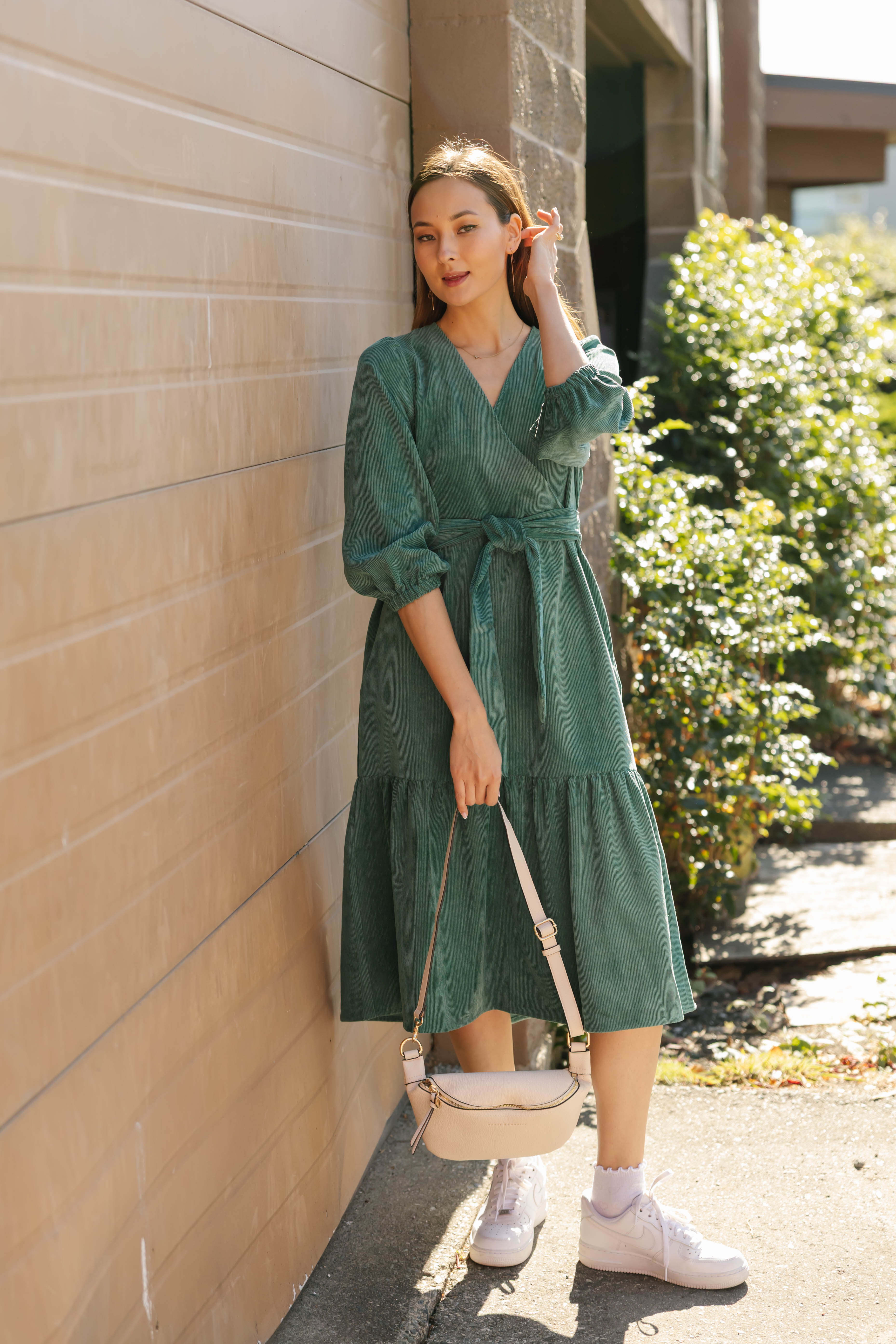Calista Corduroy Midi Dress in Posy Green Smash + Tess Calista Corduroy Midi Dress in Posy Green Smash + Tess