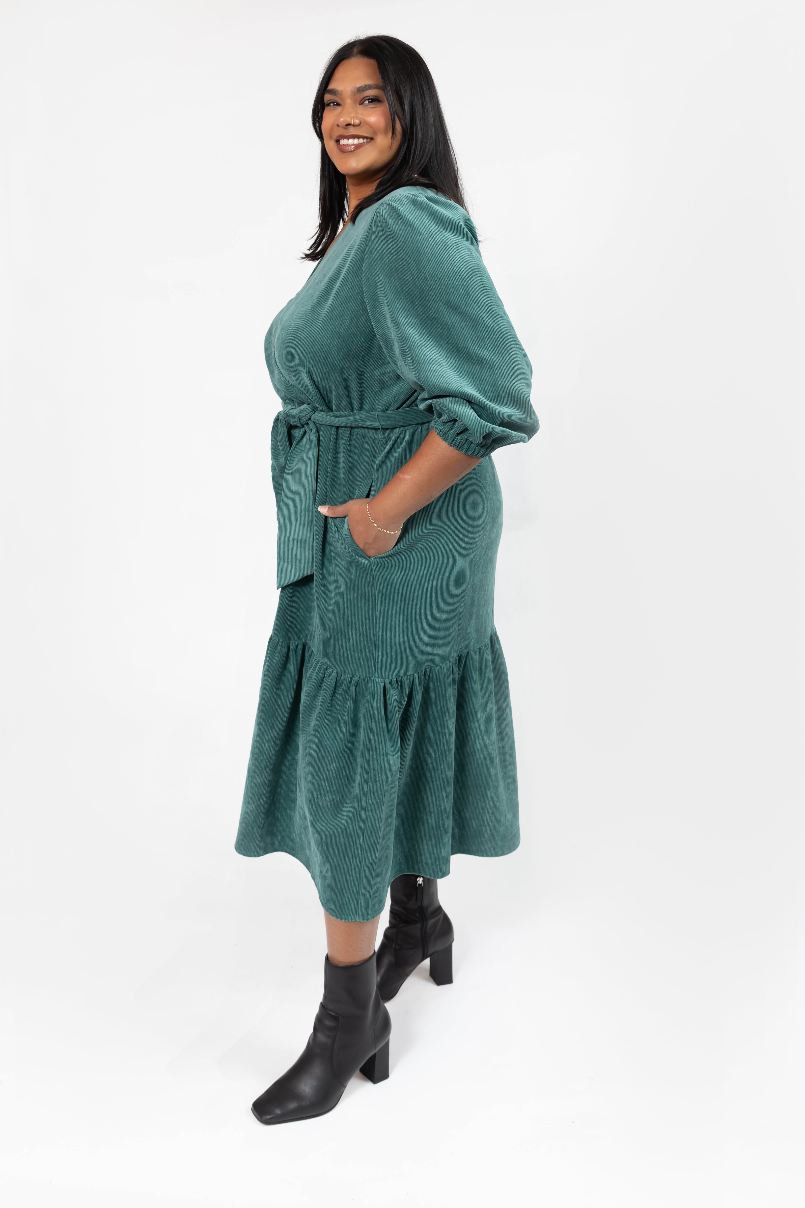 Calista Corduroy Midi Dress in Posy Green – Smash + Tess