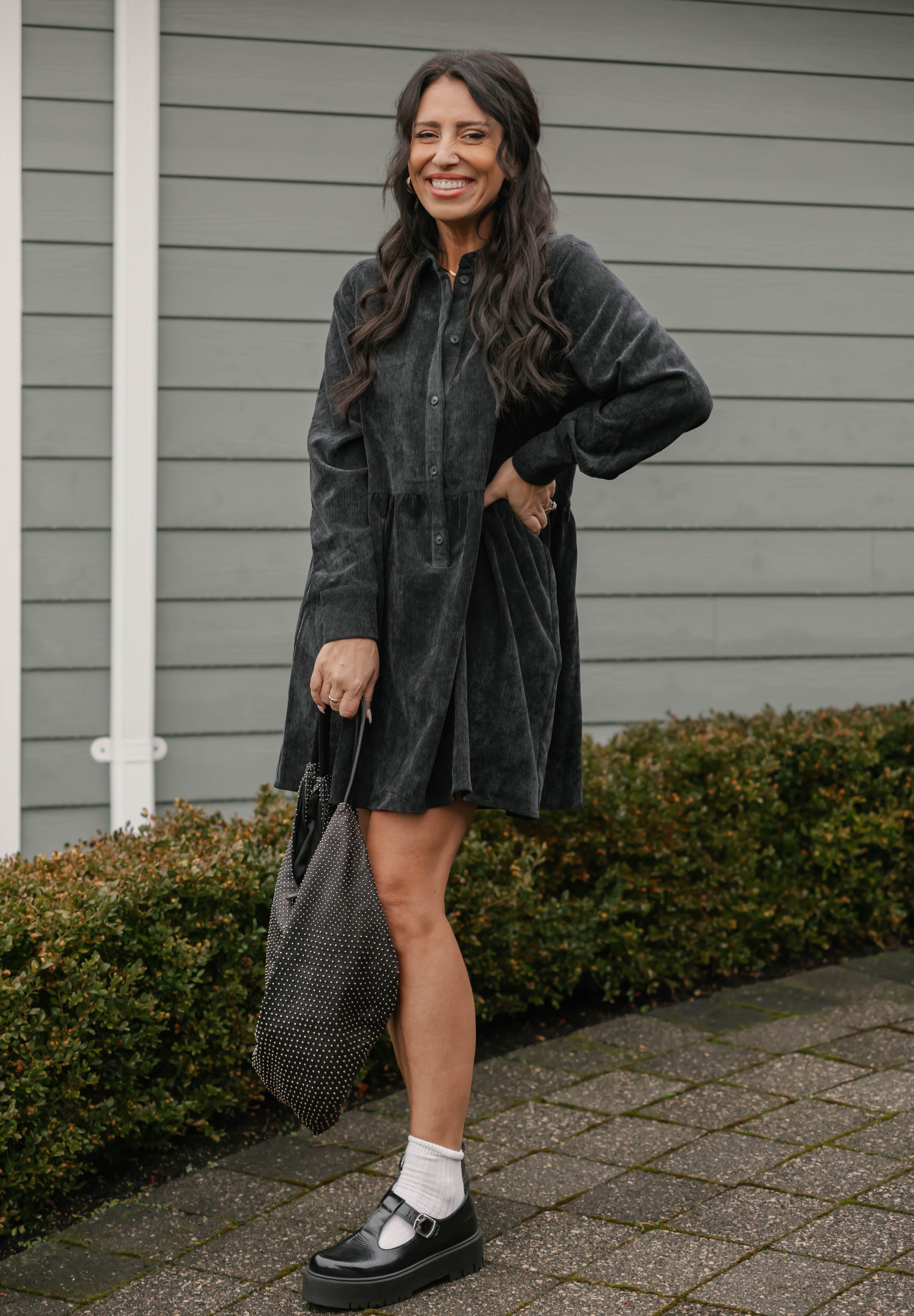 Calista Corduroy Mini Dress in Soft Black Smash + Tess Calista Corduroy Mini Dress in Soft Black Smash + Tess