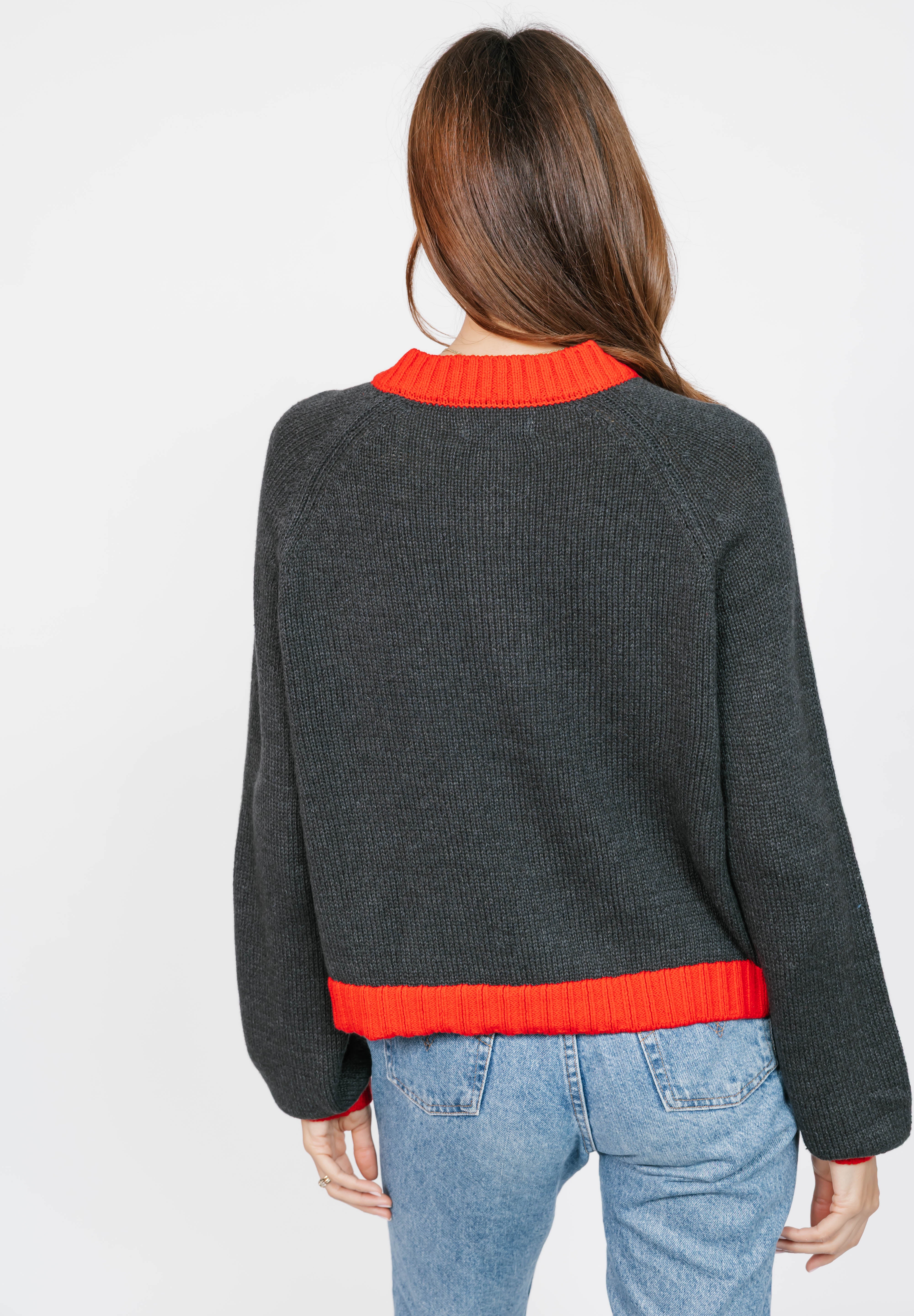 Cameron Colour Block Cardigan in Charcoal/Red