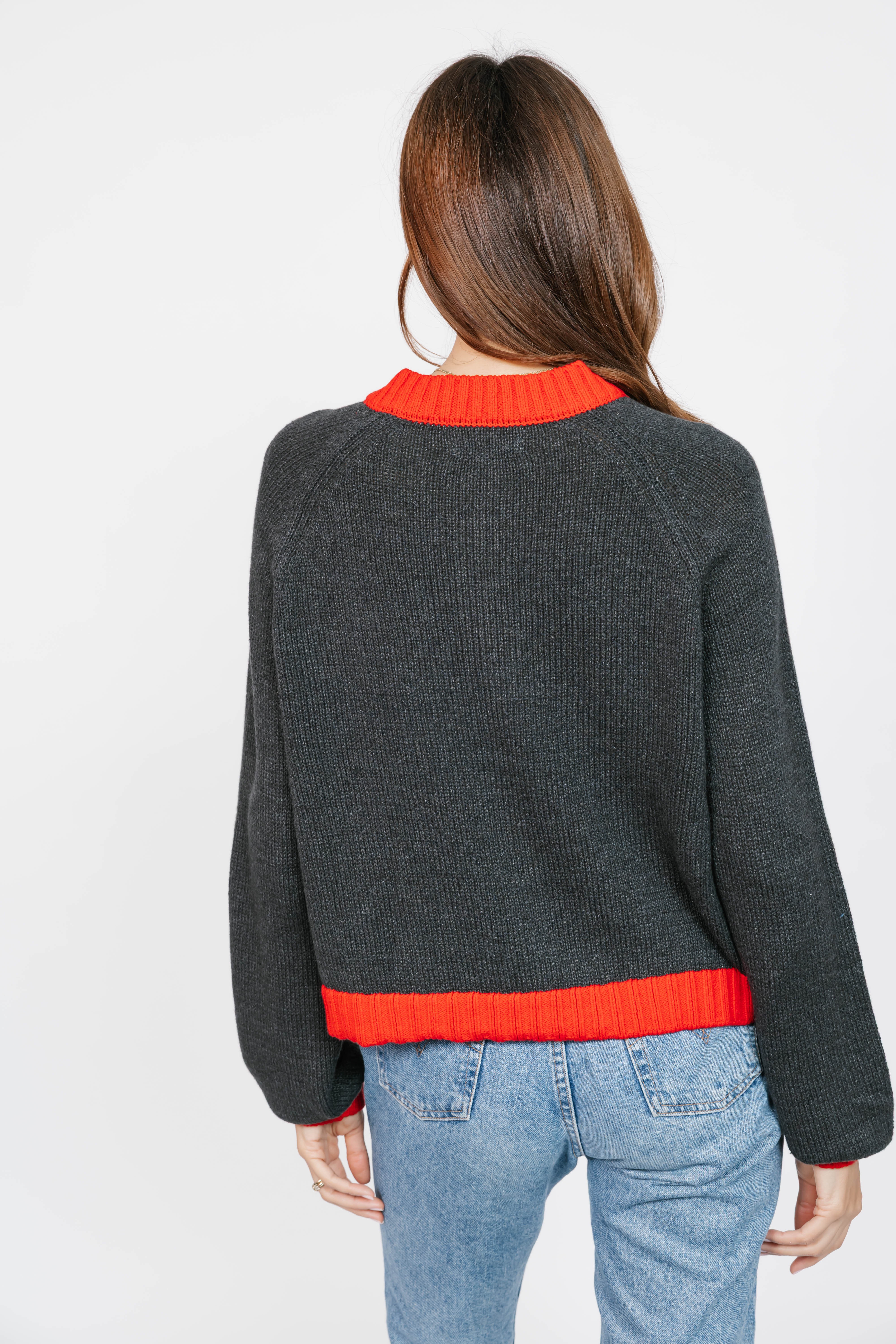 Cameron Colour Block Cardigan in Charcoal/Red