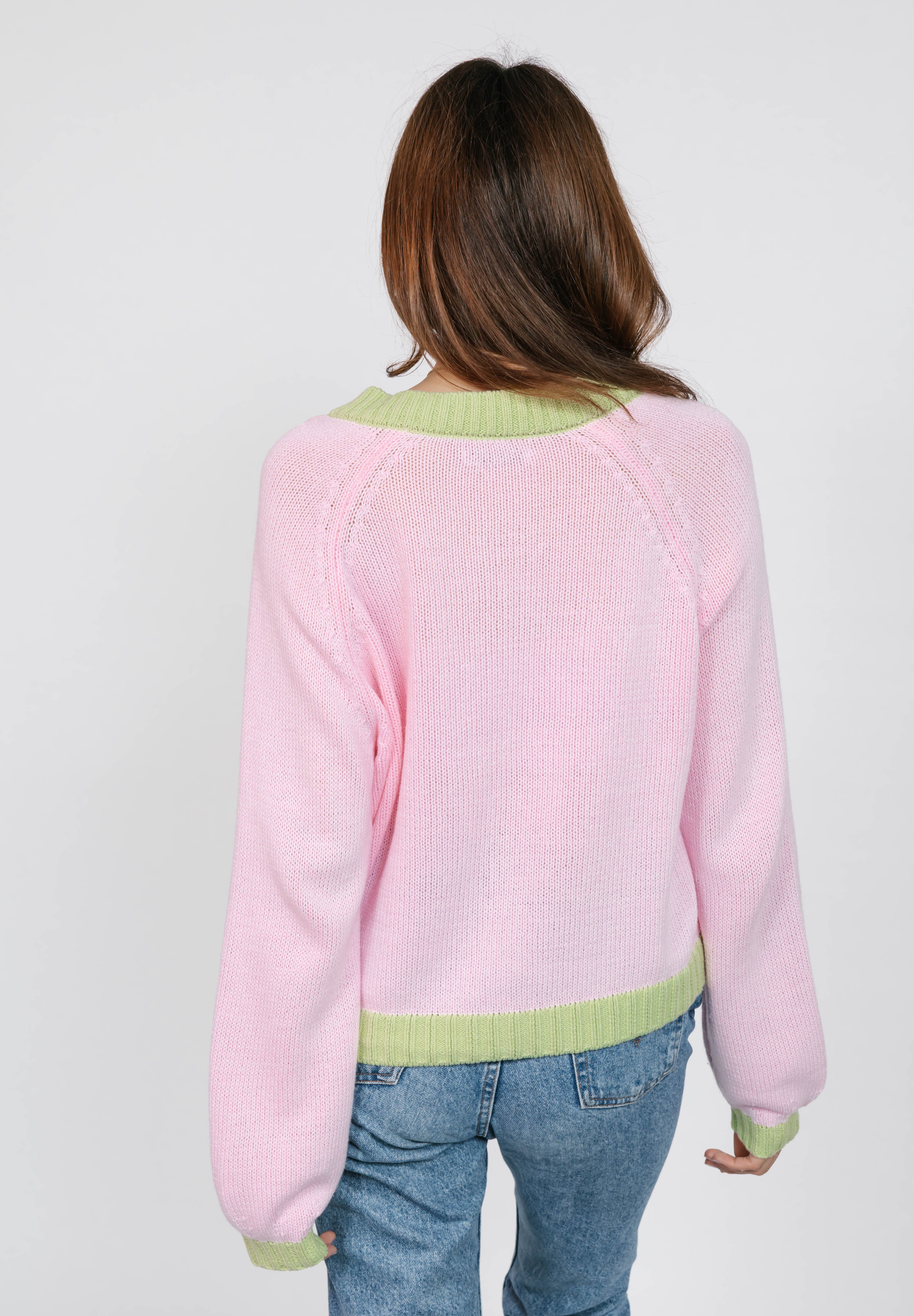 Cameron Colour Block Cardigan in Pink/Green