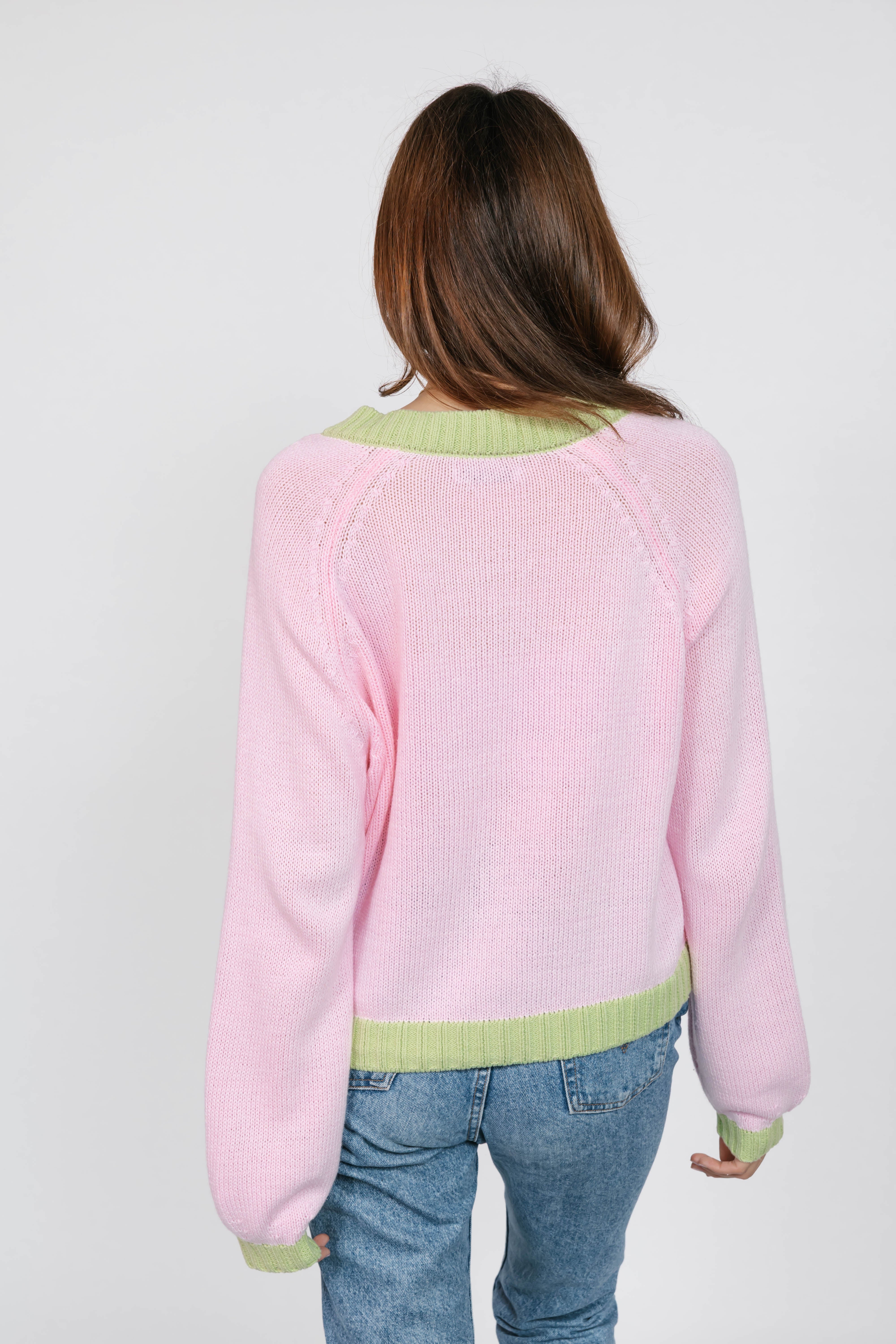 Cameron Colour Block Cardigan in Pink/Green