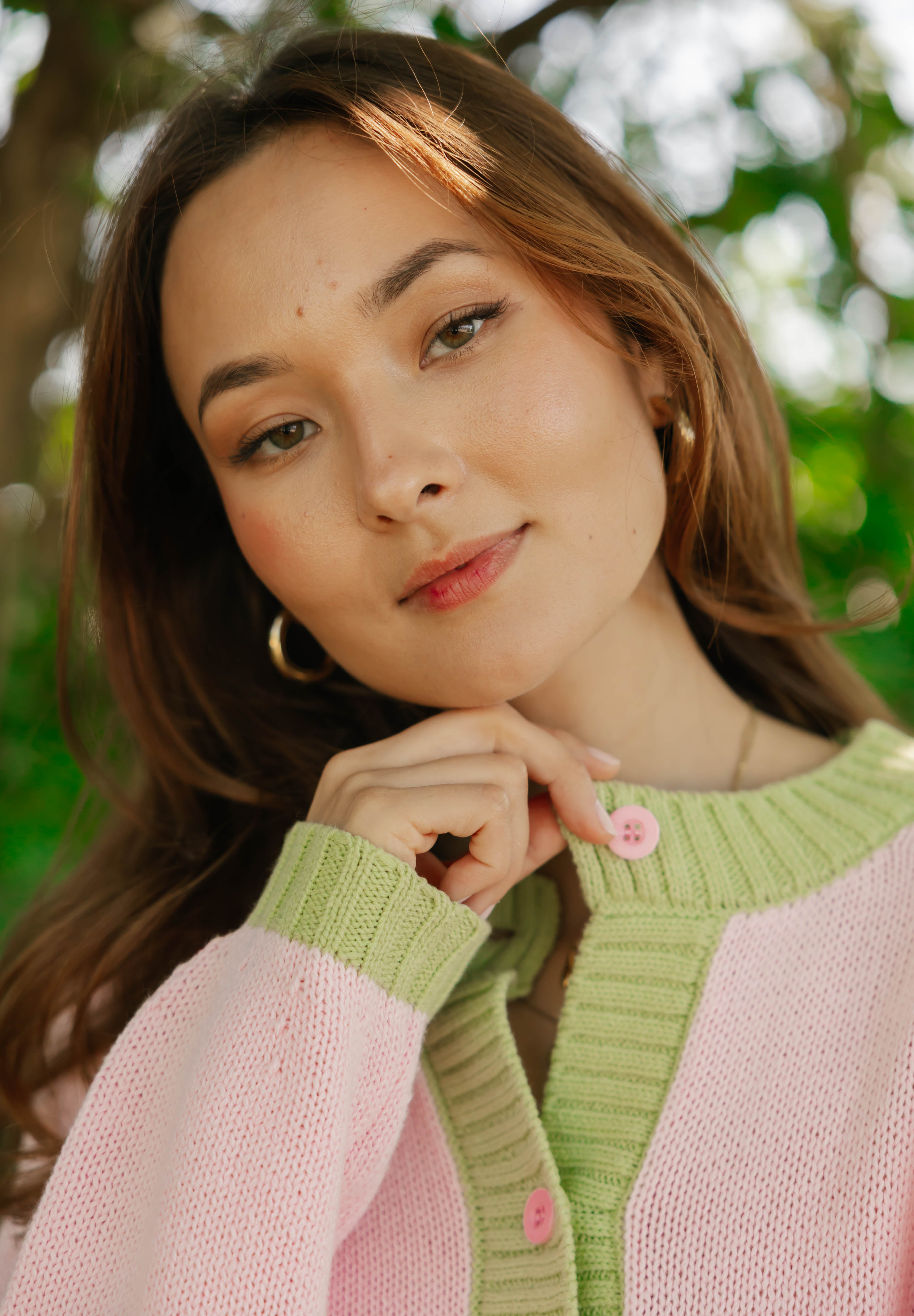 Cameron Colour Block Cardigan in Pink/Green