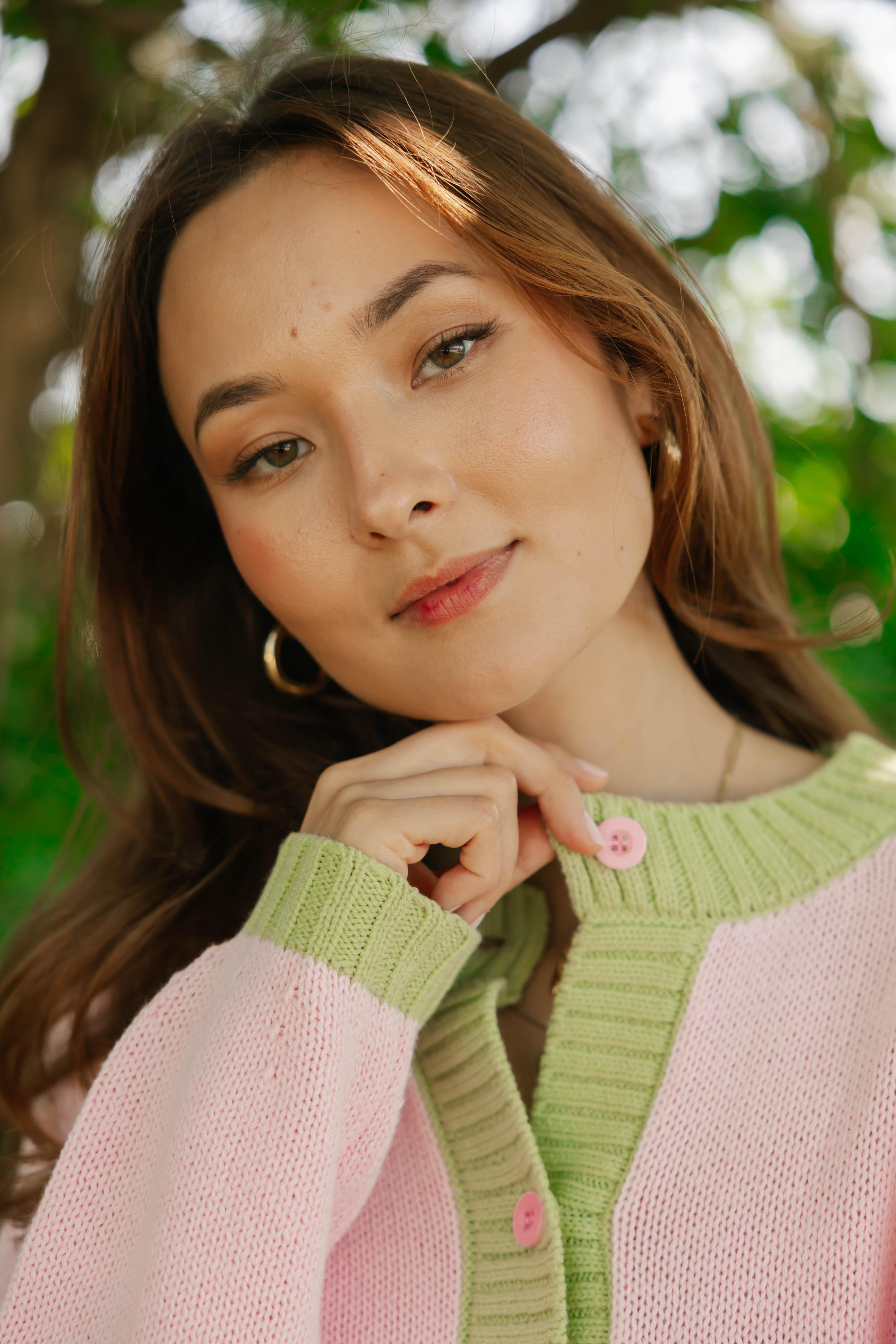 Cameron Colour Block Cardigan in Pink/Green