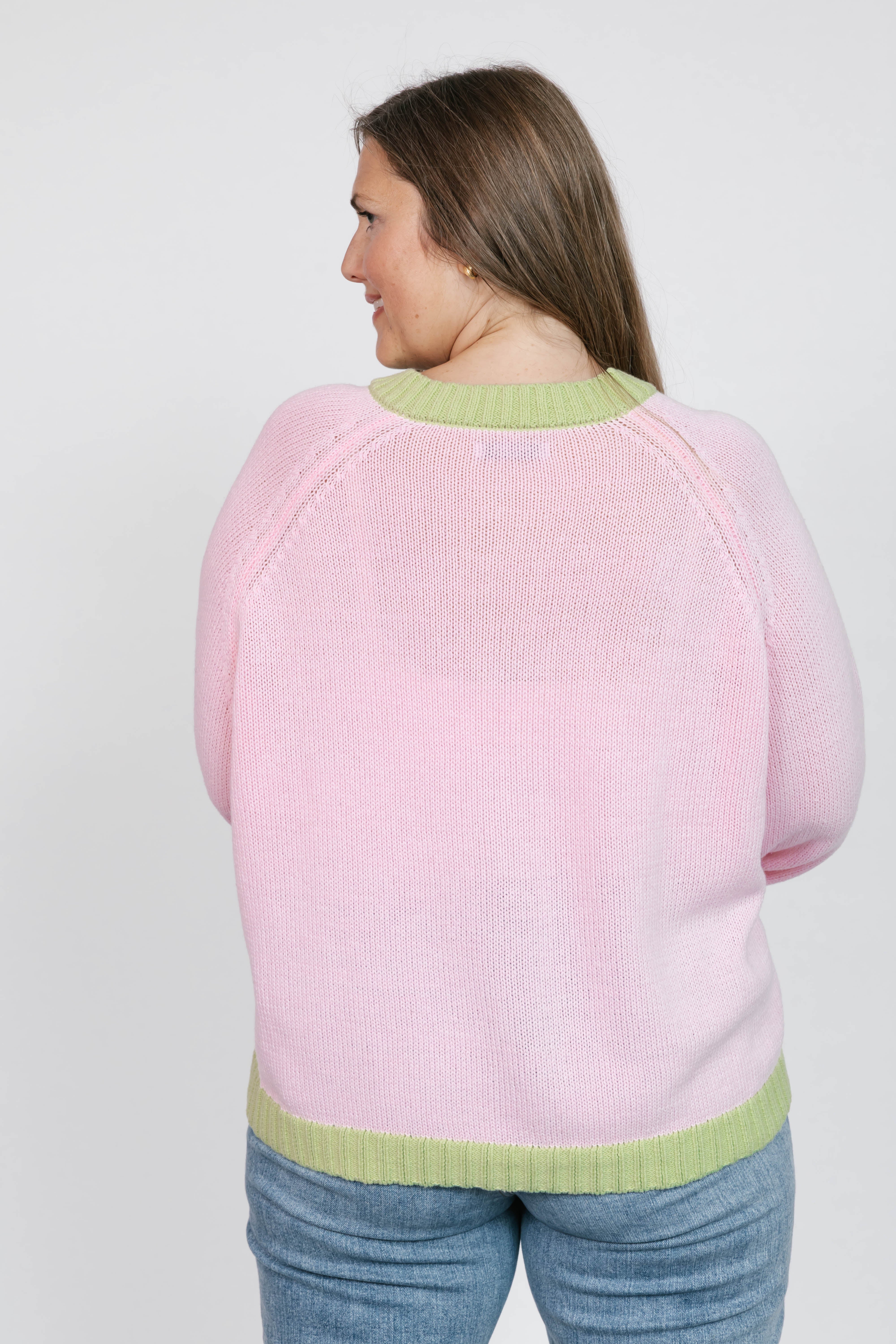 Cameron Colour Block Cardigan in Pink/Green