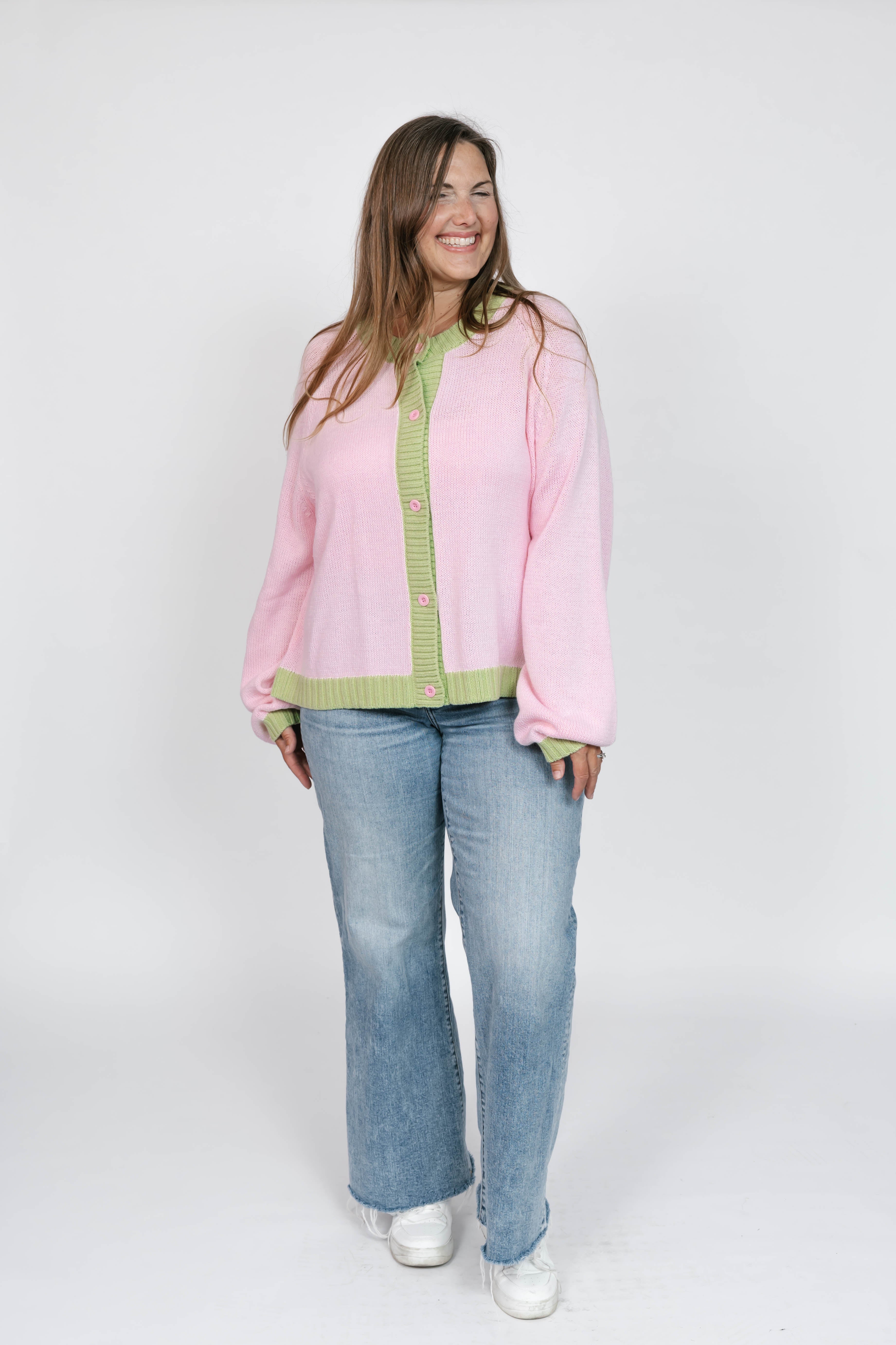 Cameron Colour Block Cardigan in Pink/Green