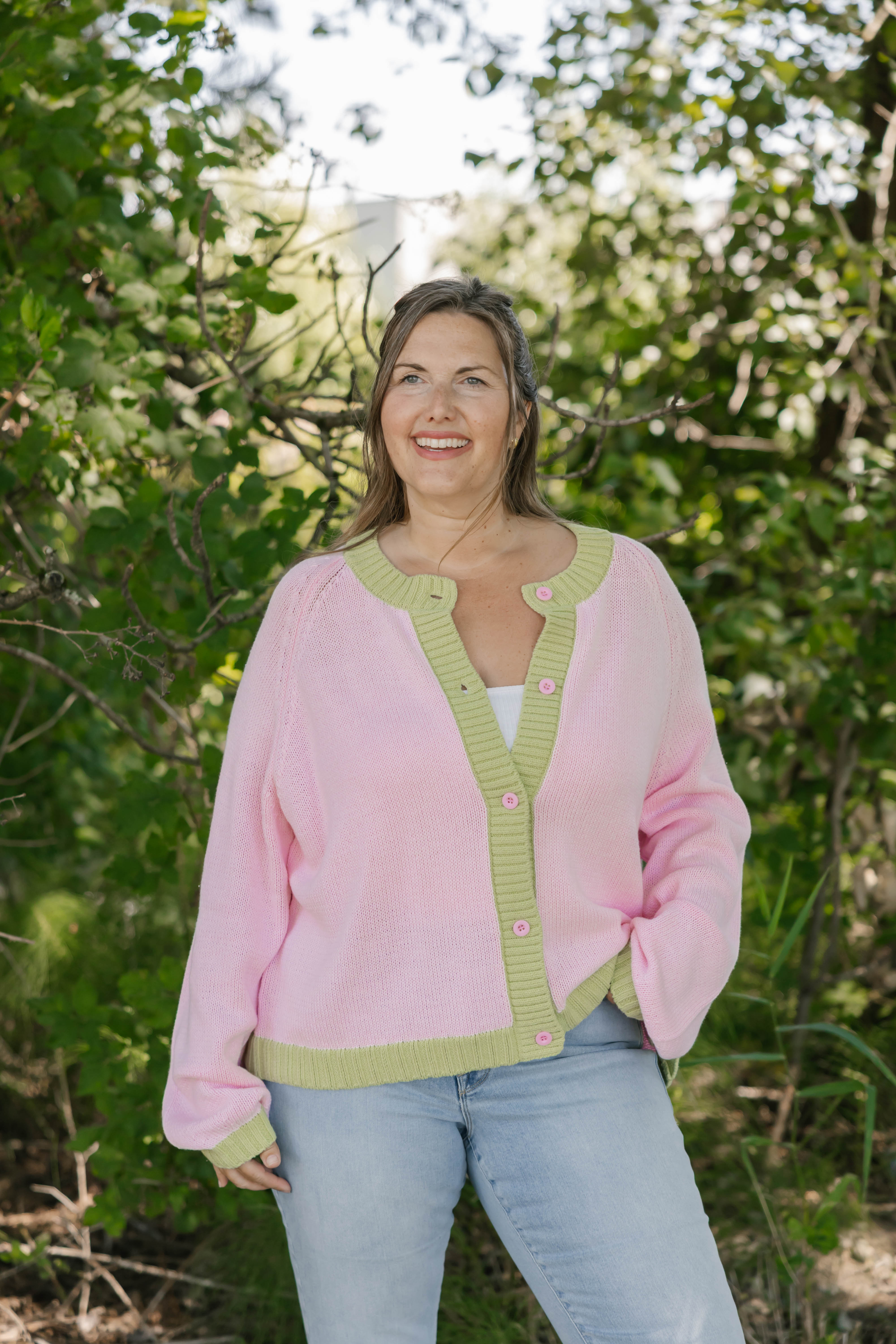 Cameron Colour Block Cardigan in Pink/Green