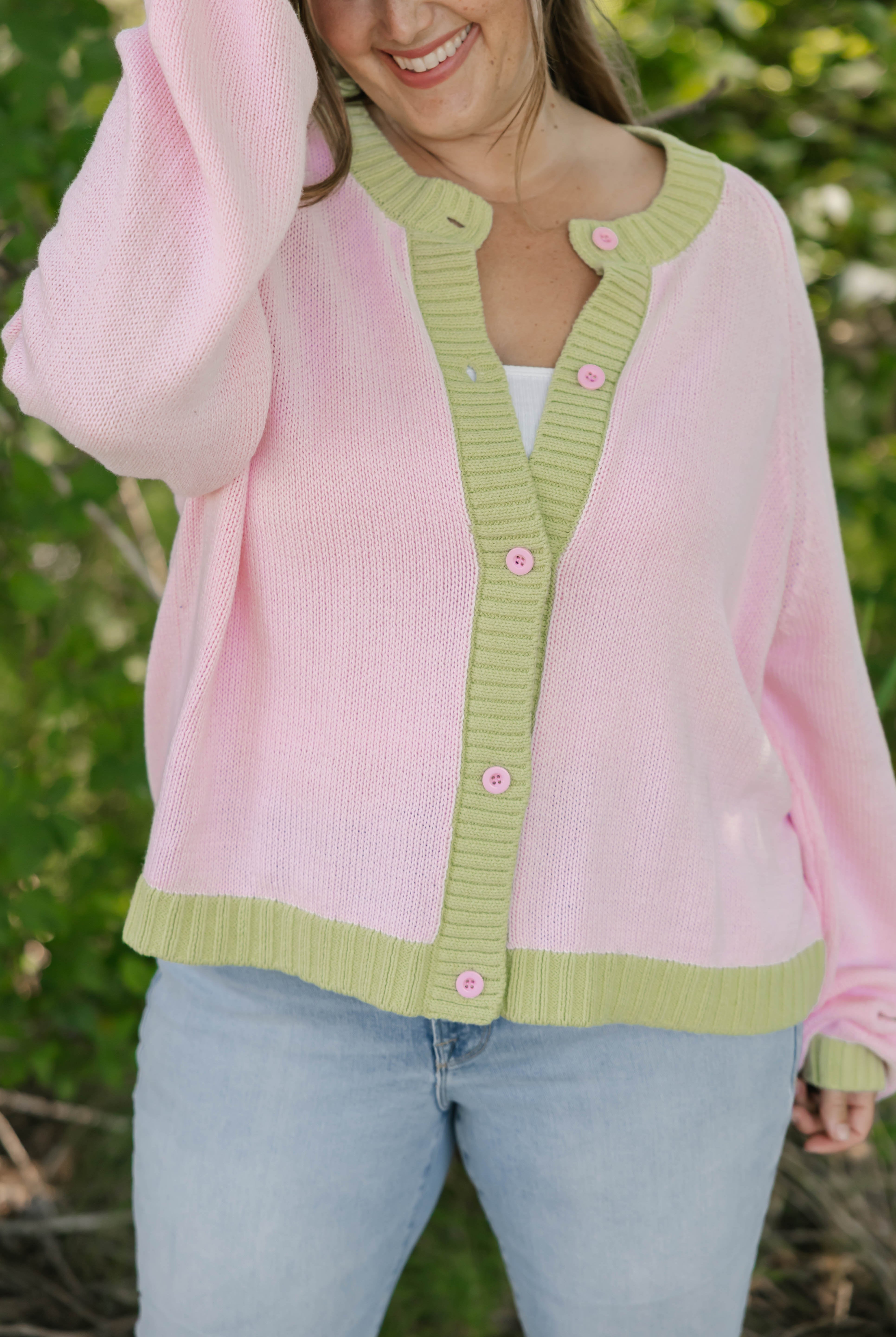 Cameron Colour Block Cardigan in Pink/Green