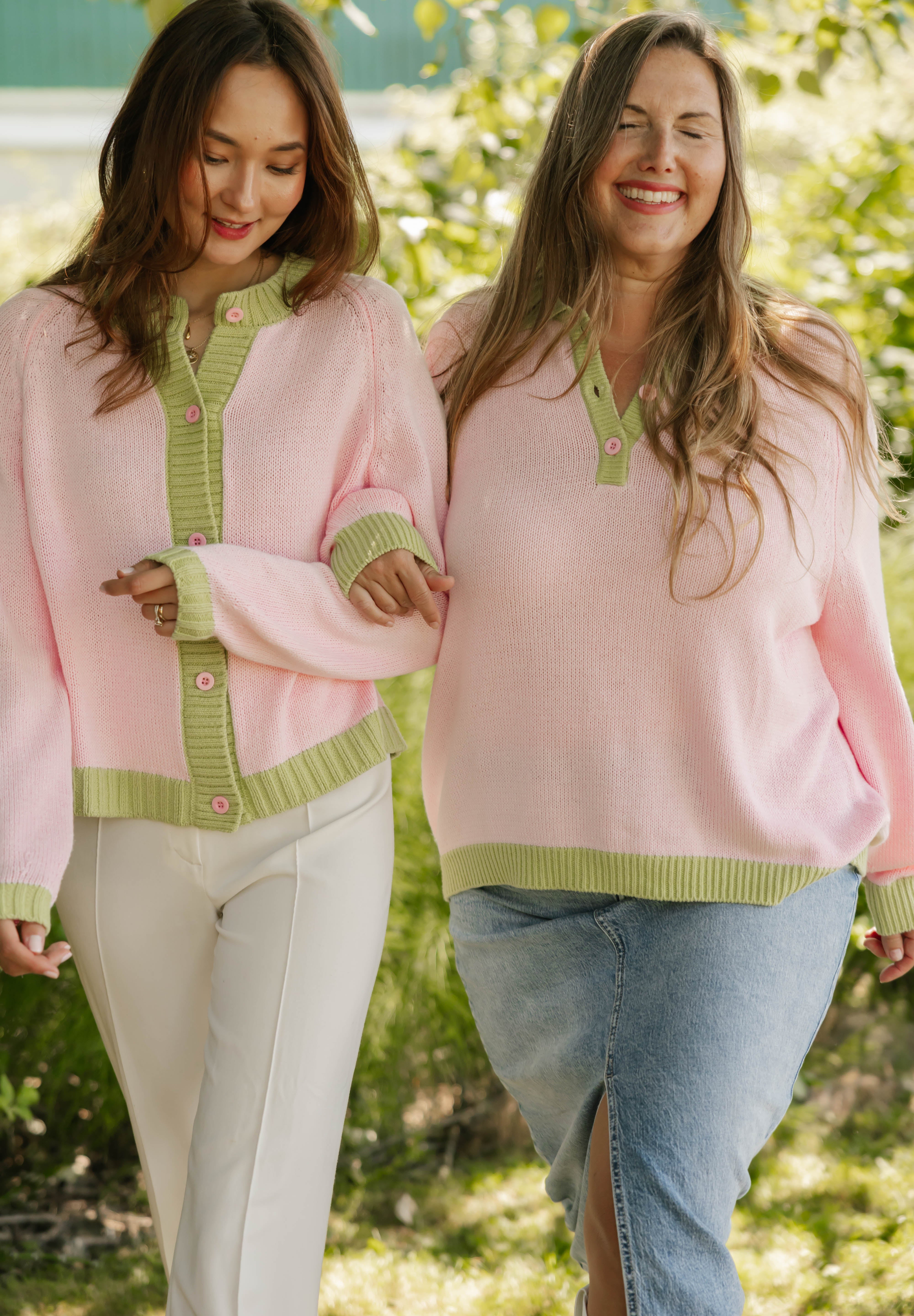 Cameron Colour Block Sweater Top in Pink/Green