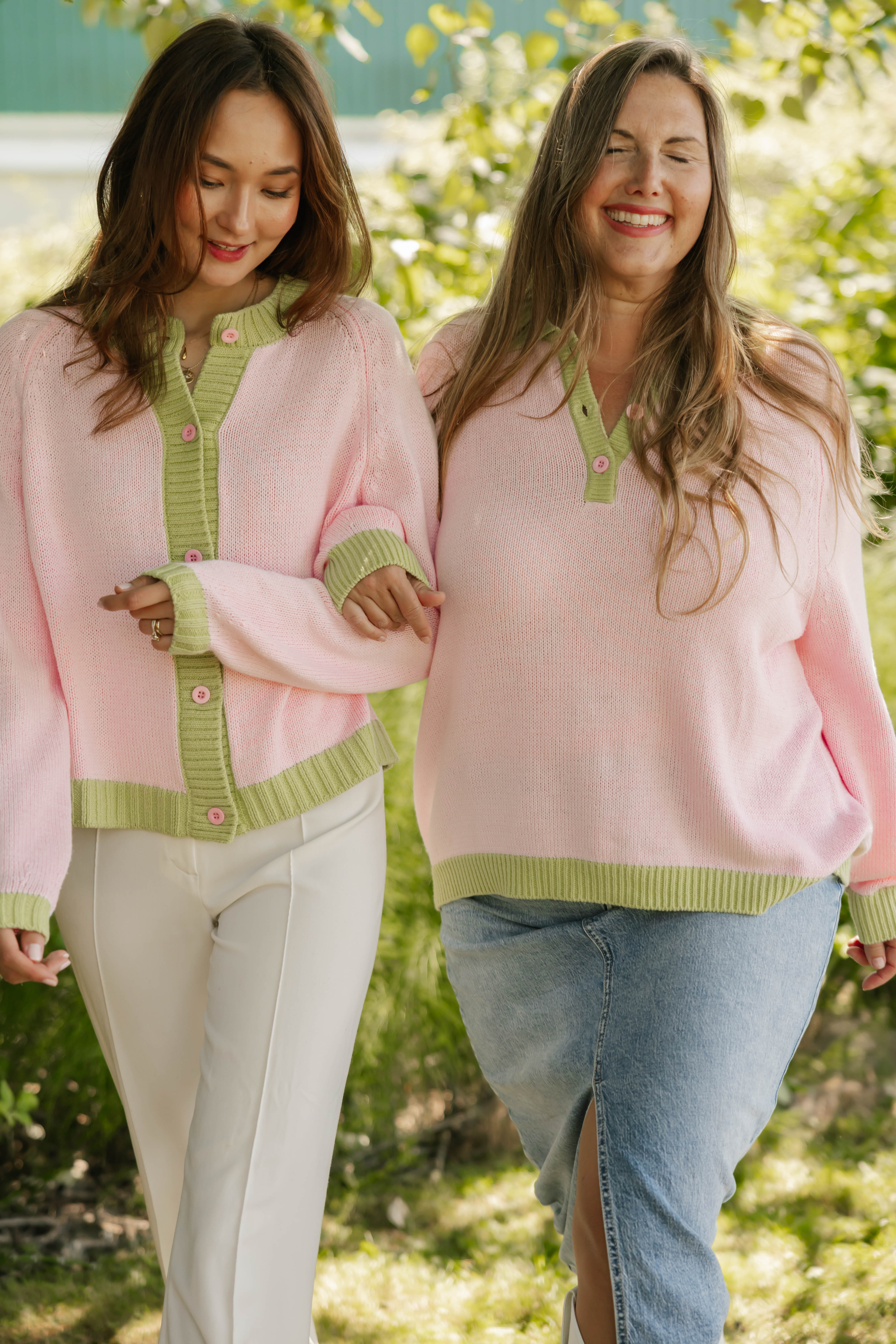 Cameron Colour Block Sweater Top in Pink/Green