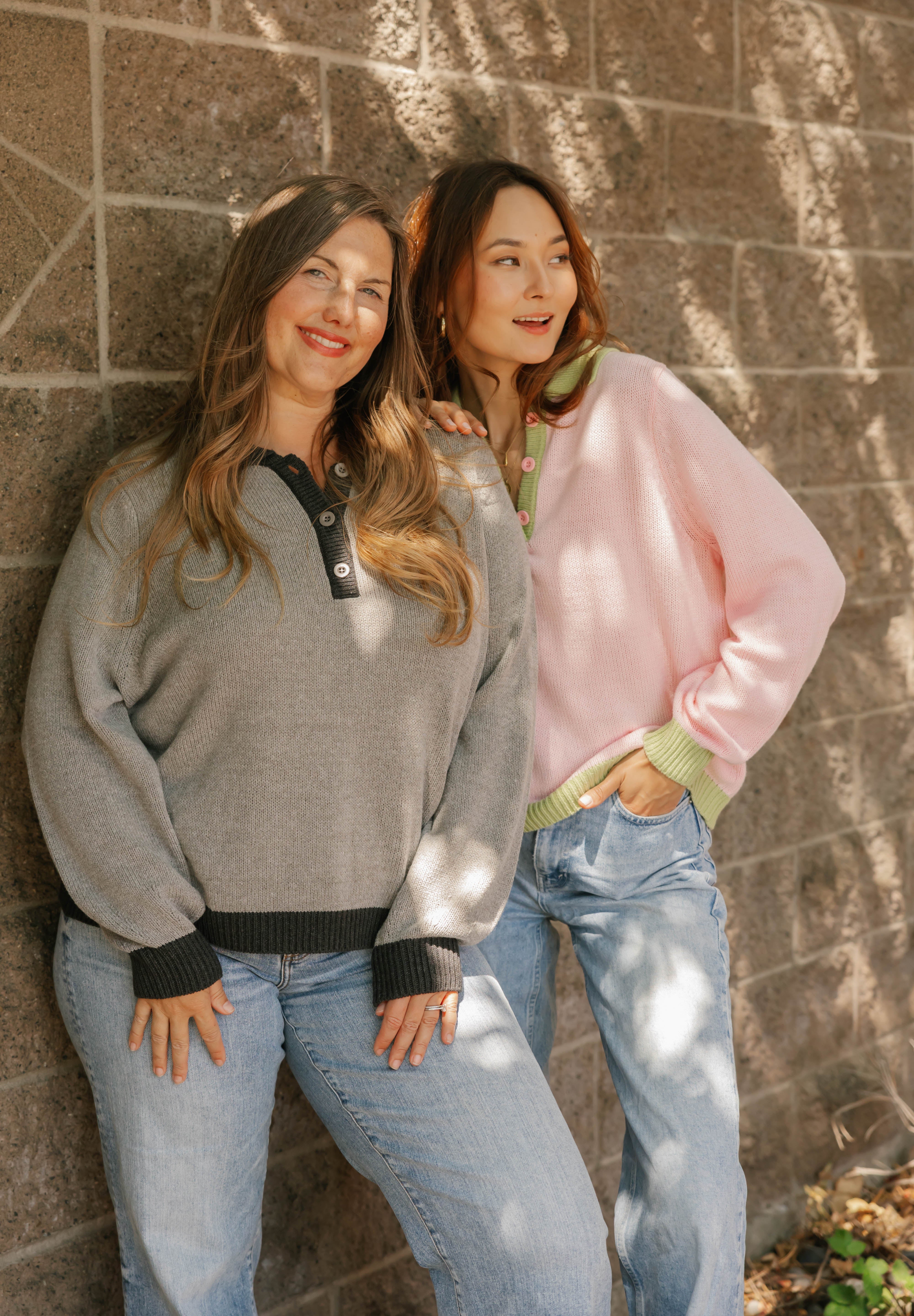 Cameron Colour Block Sweater Top in Pink/Green