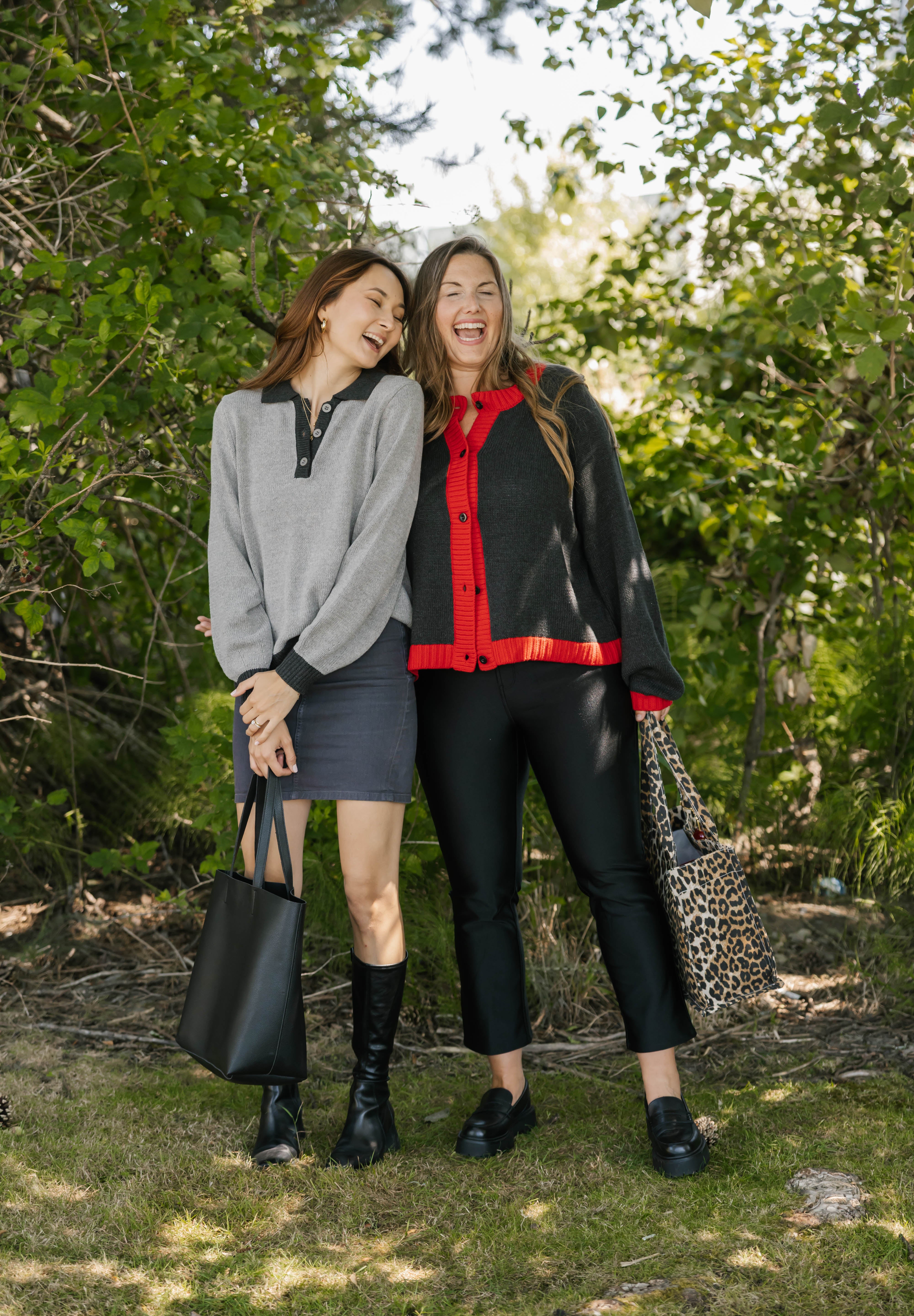 Cameron Colour Block Sweater Top in Grey/Charcoal