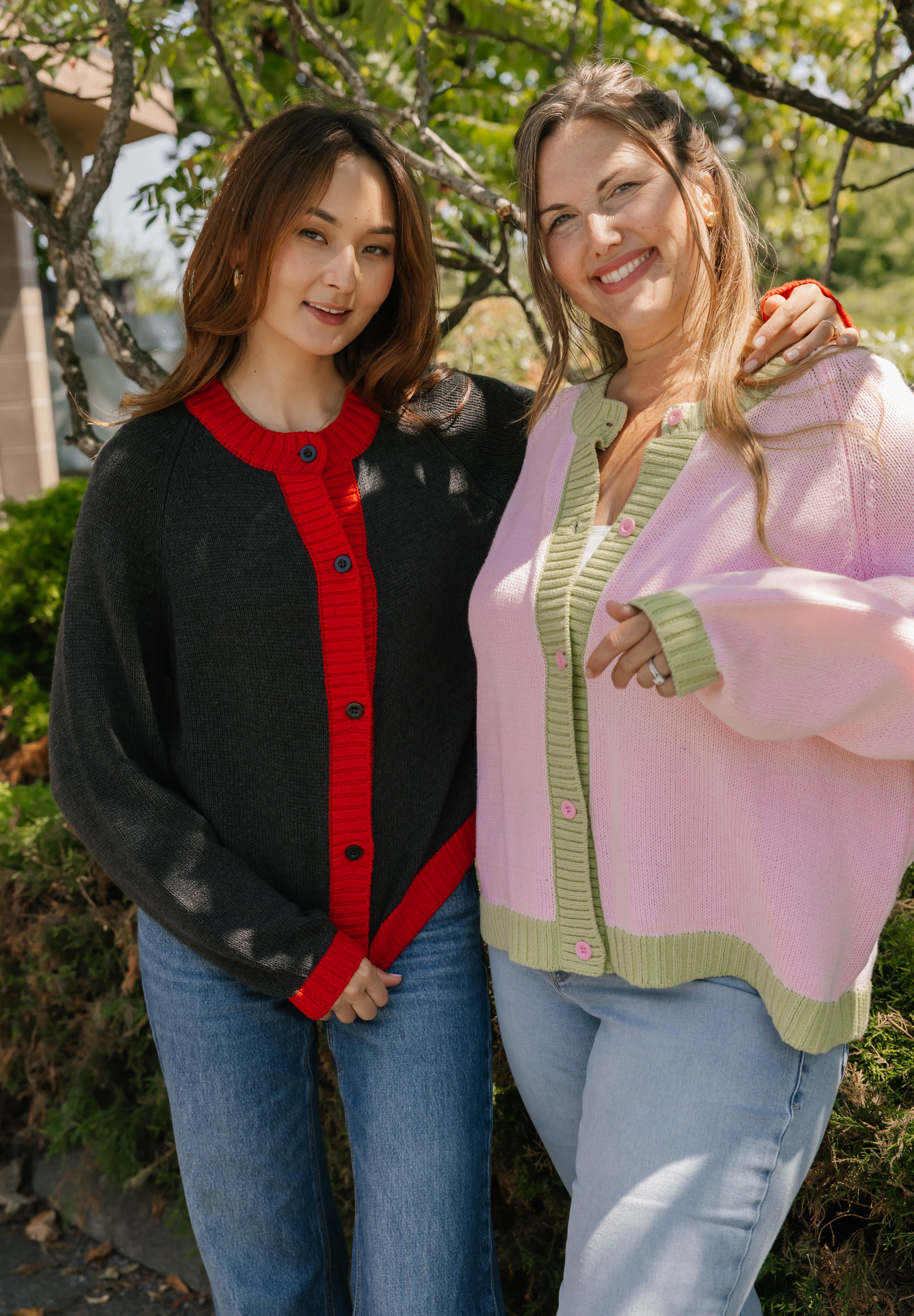 Cameron Colour Block Cardigan in Charcoal/Red
