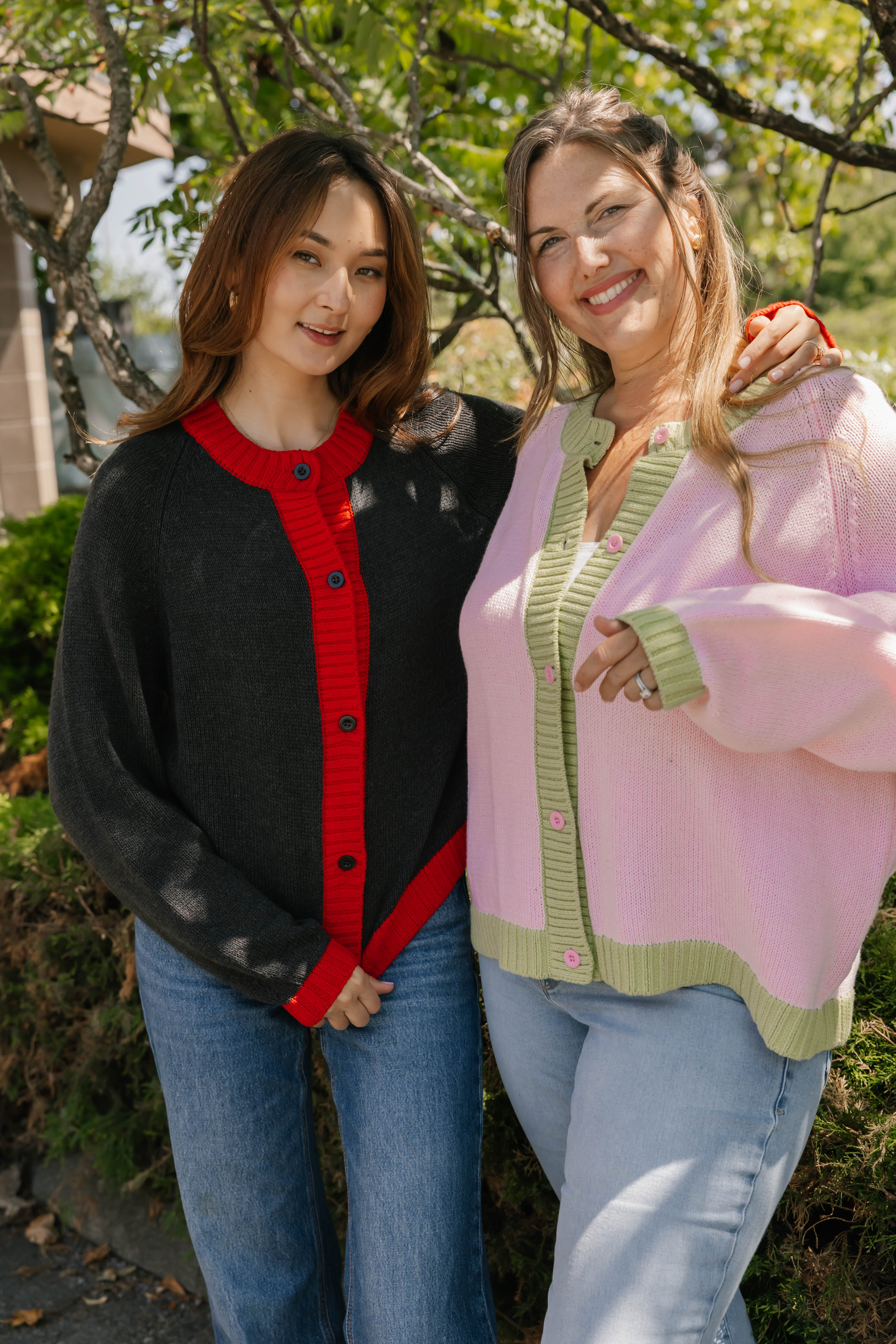 Cameron Colour Block Cardigan in Charcoal/Red