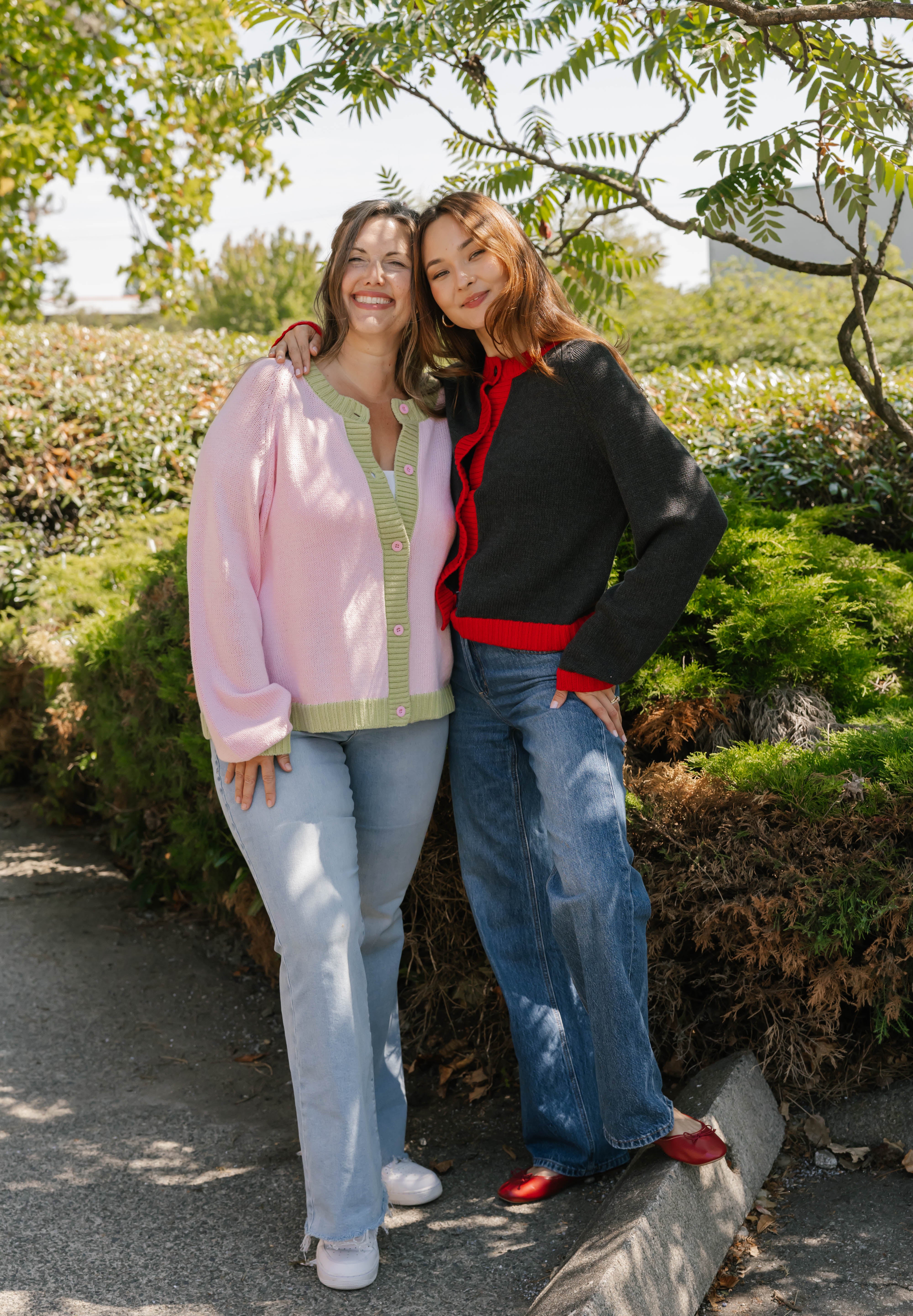 Cameron Colour Block Cardigan in Pink/Green