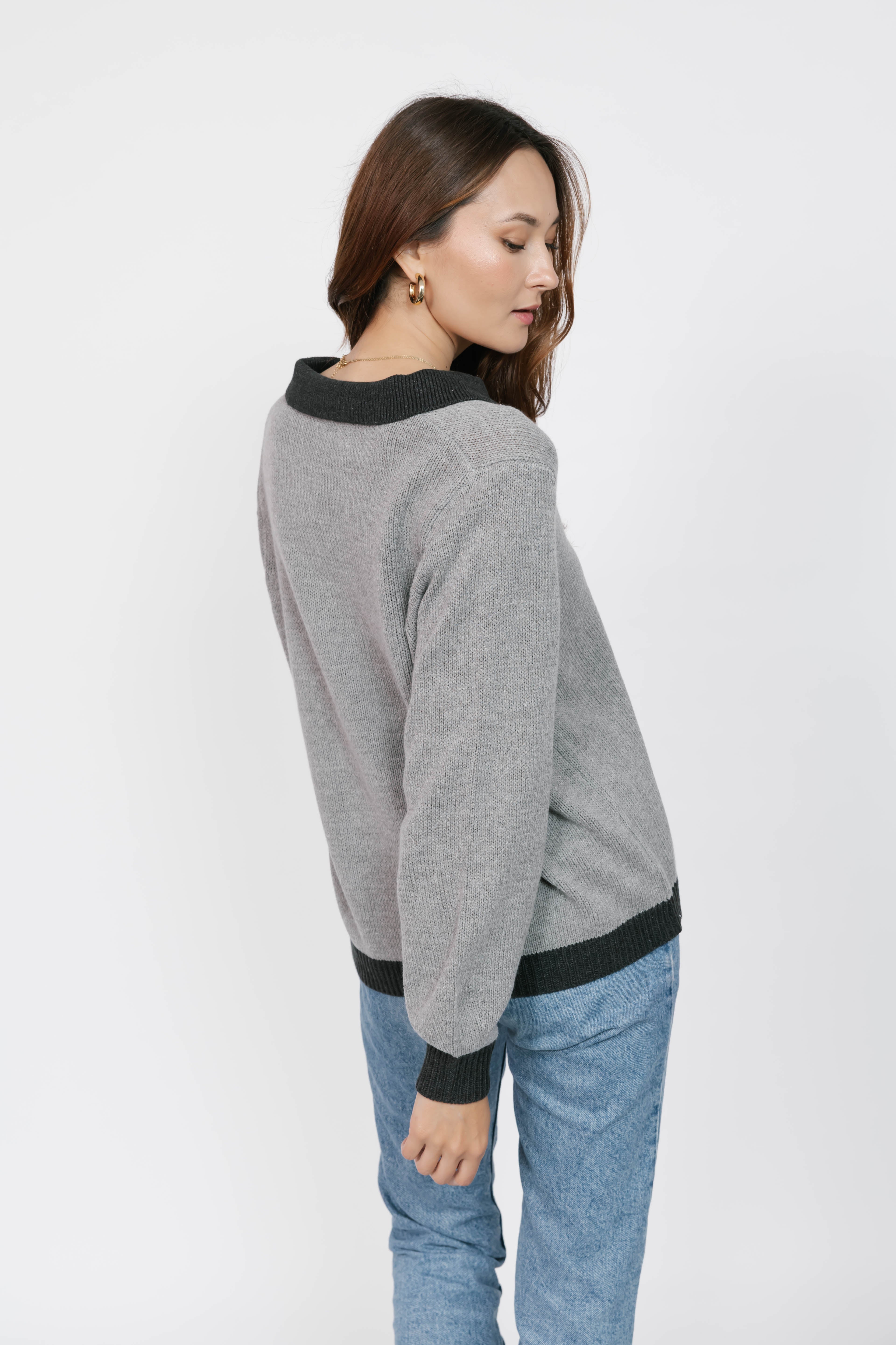 Cameron Colour Block Sweater Top in Grey/Charcoal
