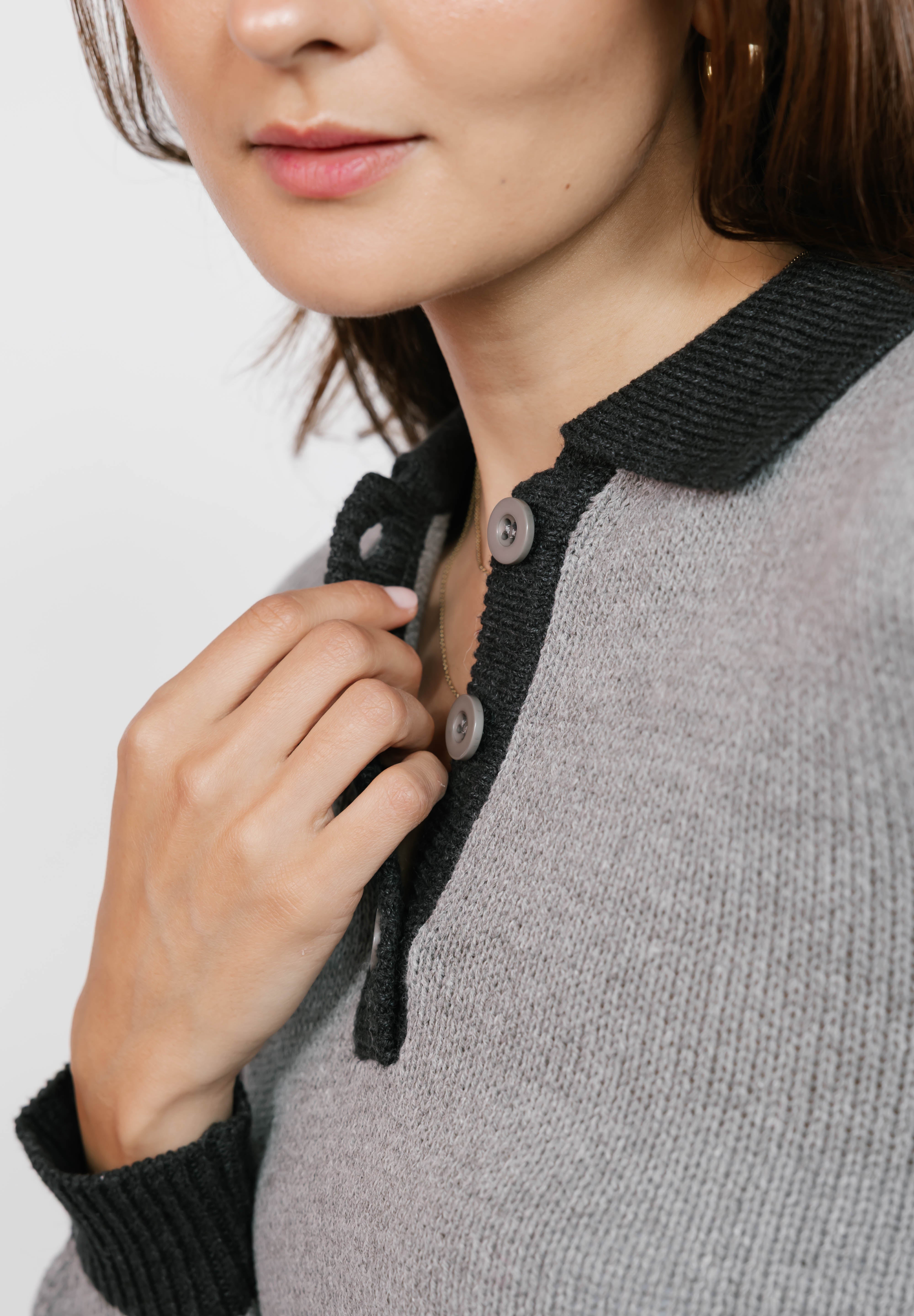 Cameron Colour Block Sweater Top in Grey/Charcoal