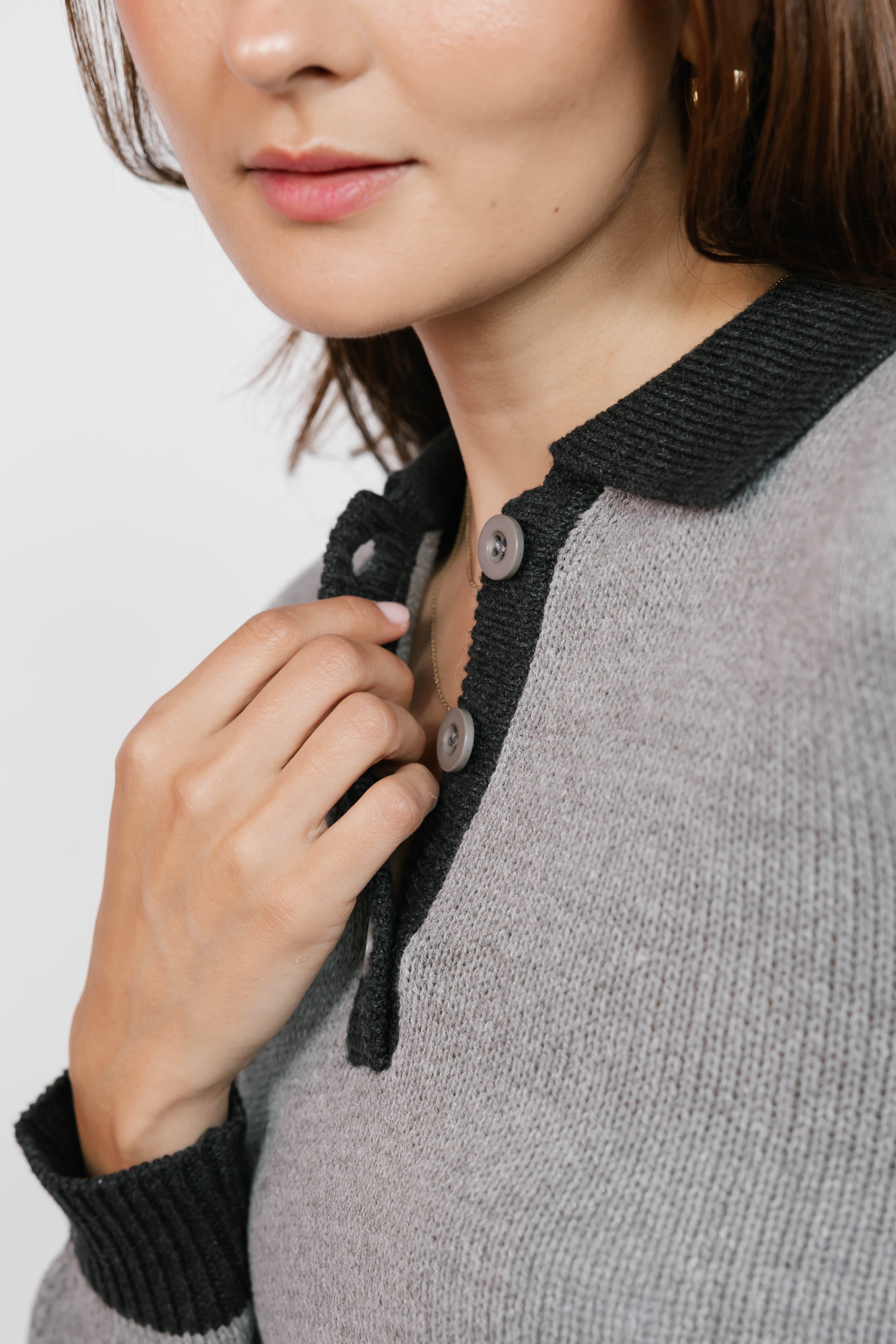 Cameron Colour Block Sweater Top in Grey/Charcoal