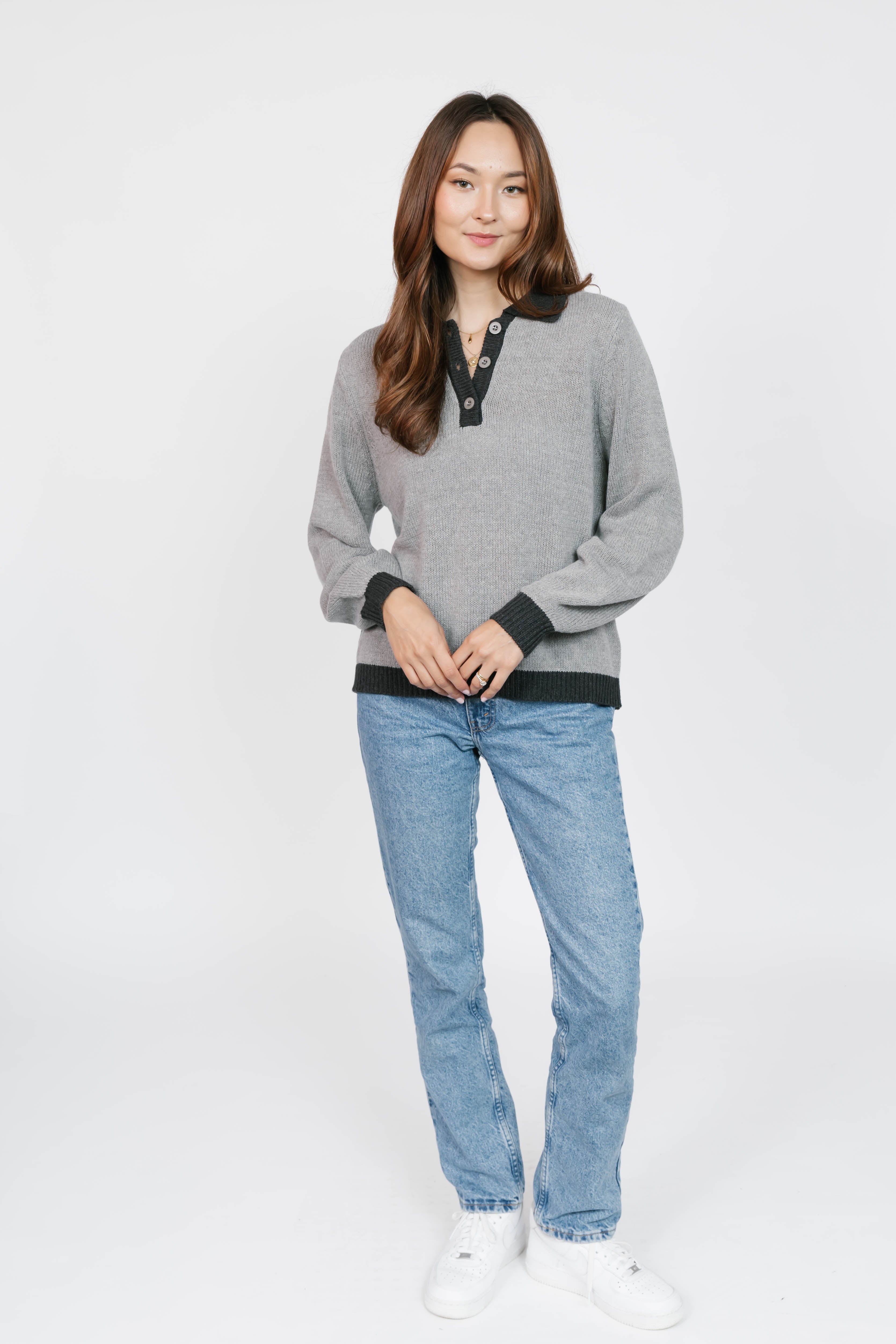 Cameron Colour Block Sweater Top in Grey/Charcoal