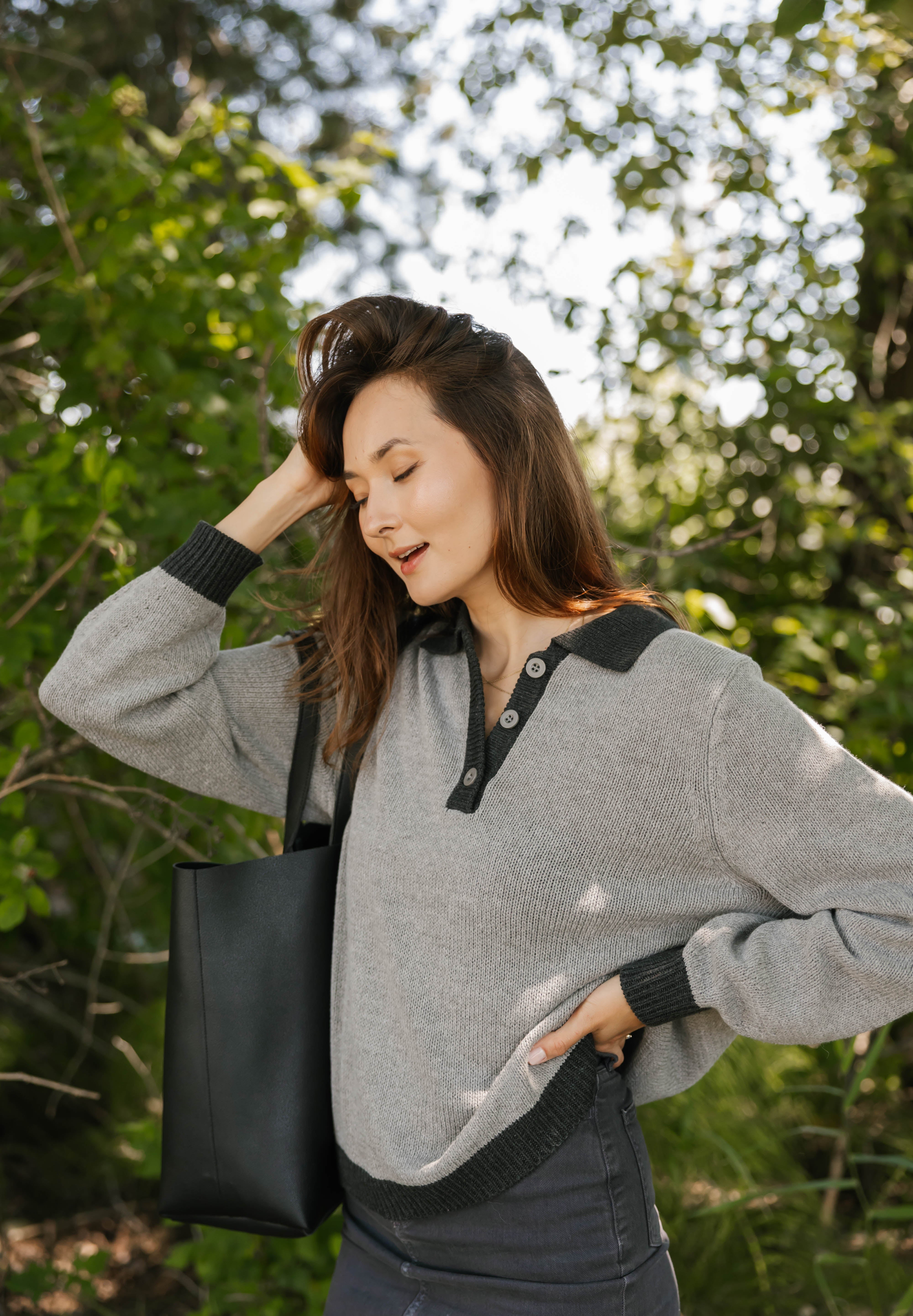 Cameron Colour Block Sweater Top in Grey/Charcoal