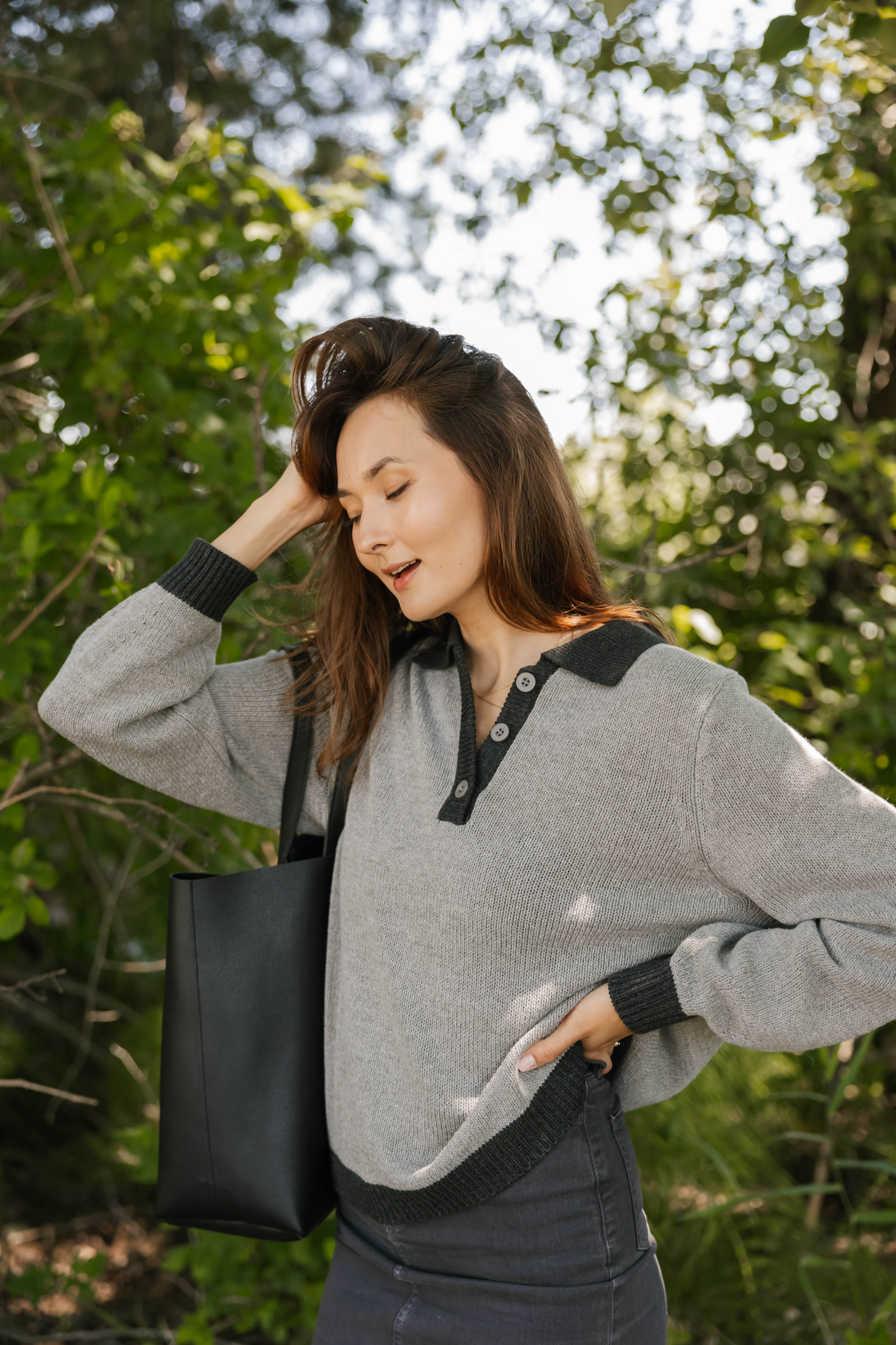 Cameron Colour Block Sweater Top in Grey/Charcoal