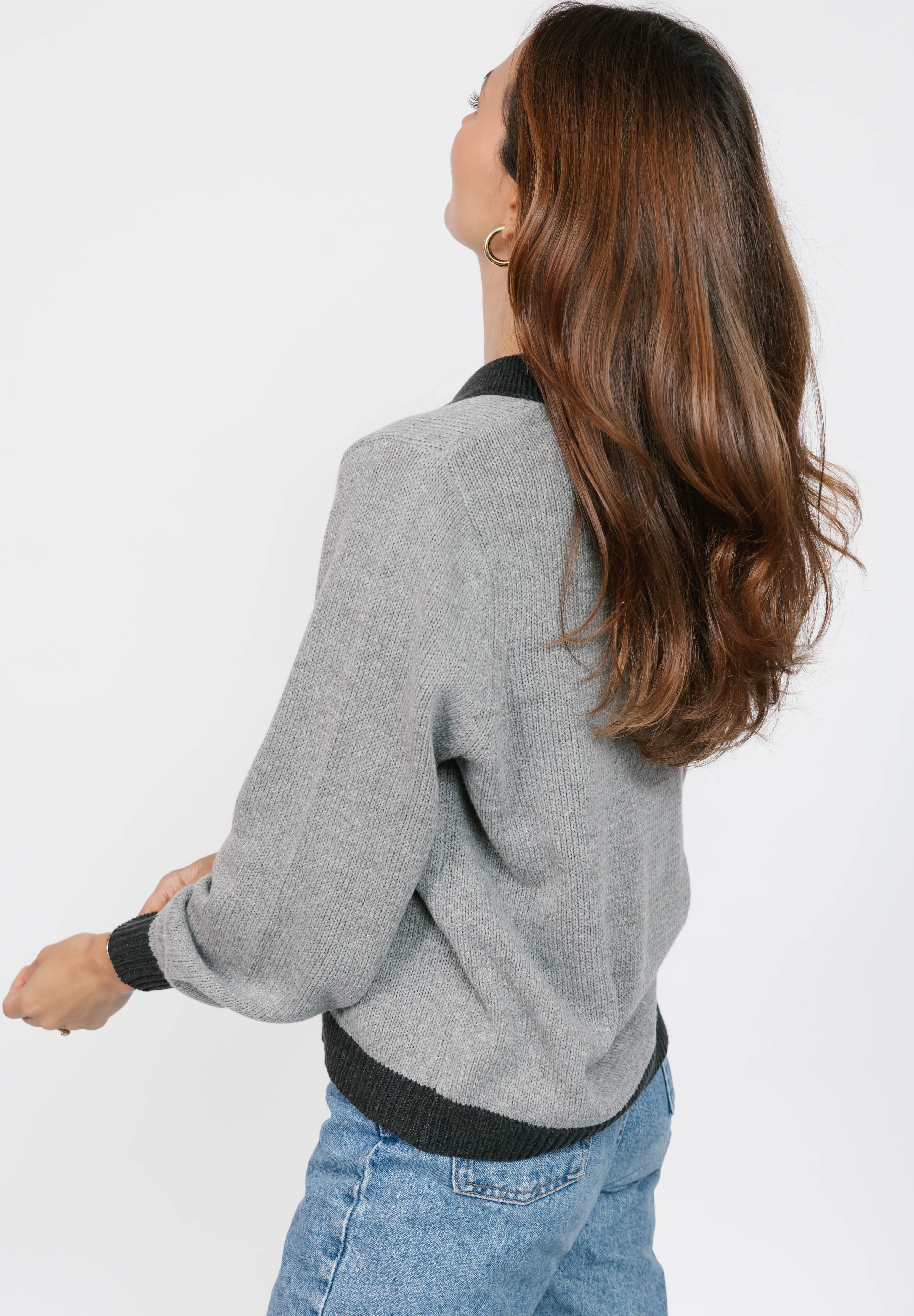 Cameron Colour Block Sweater Top in Grey/Charcoal