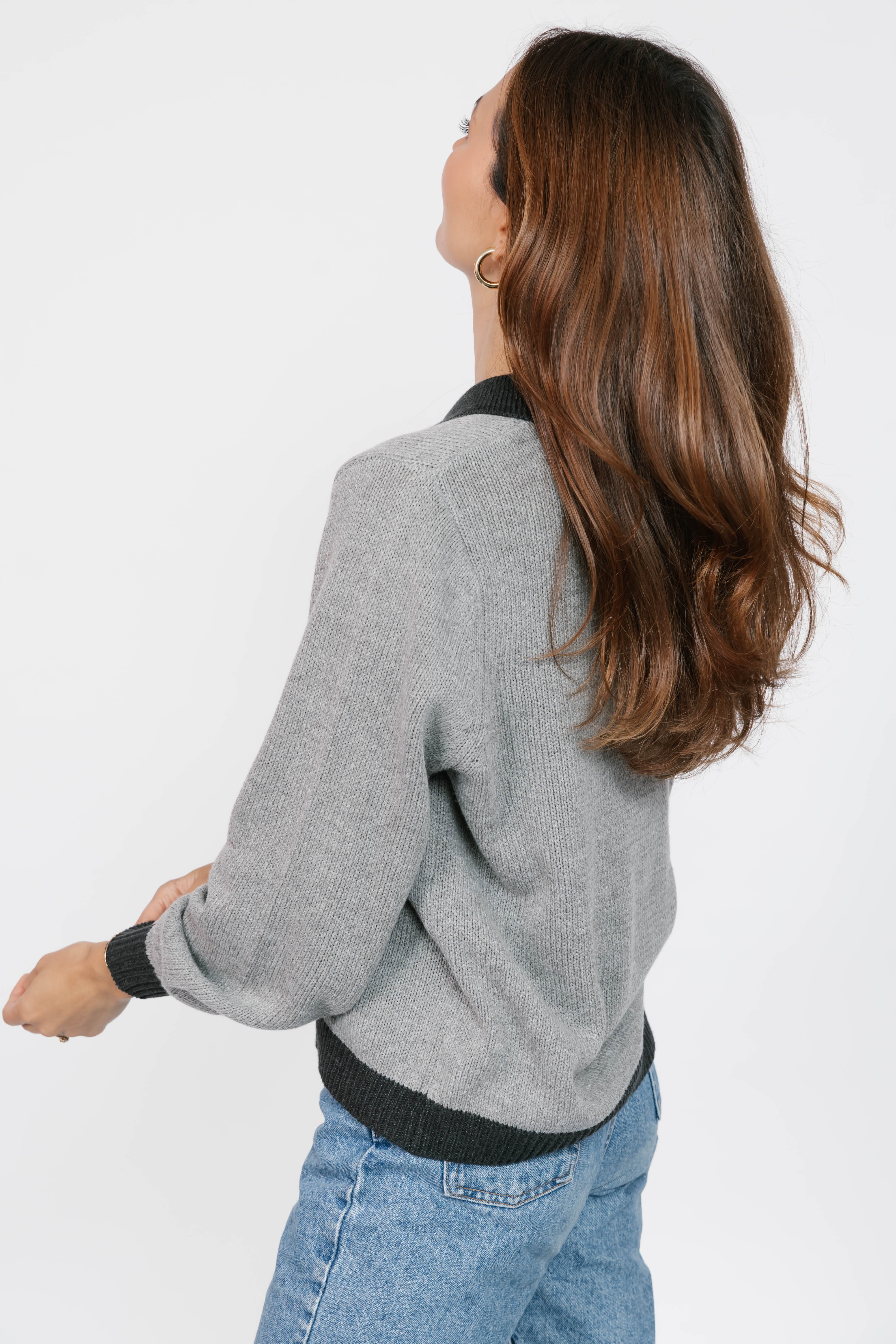 Cameron Colour Block Sweater Top in Grey/Charcoal