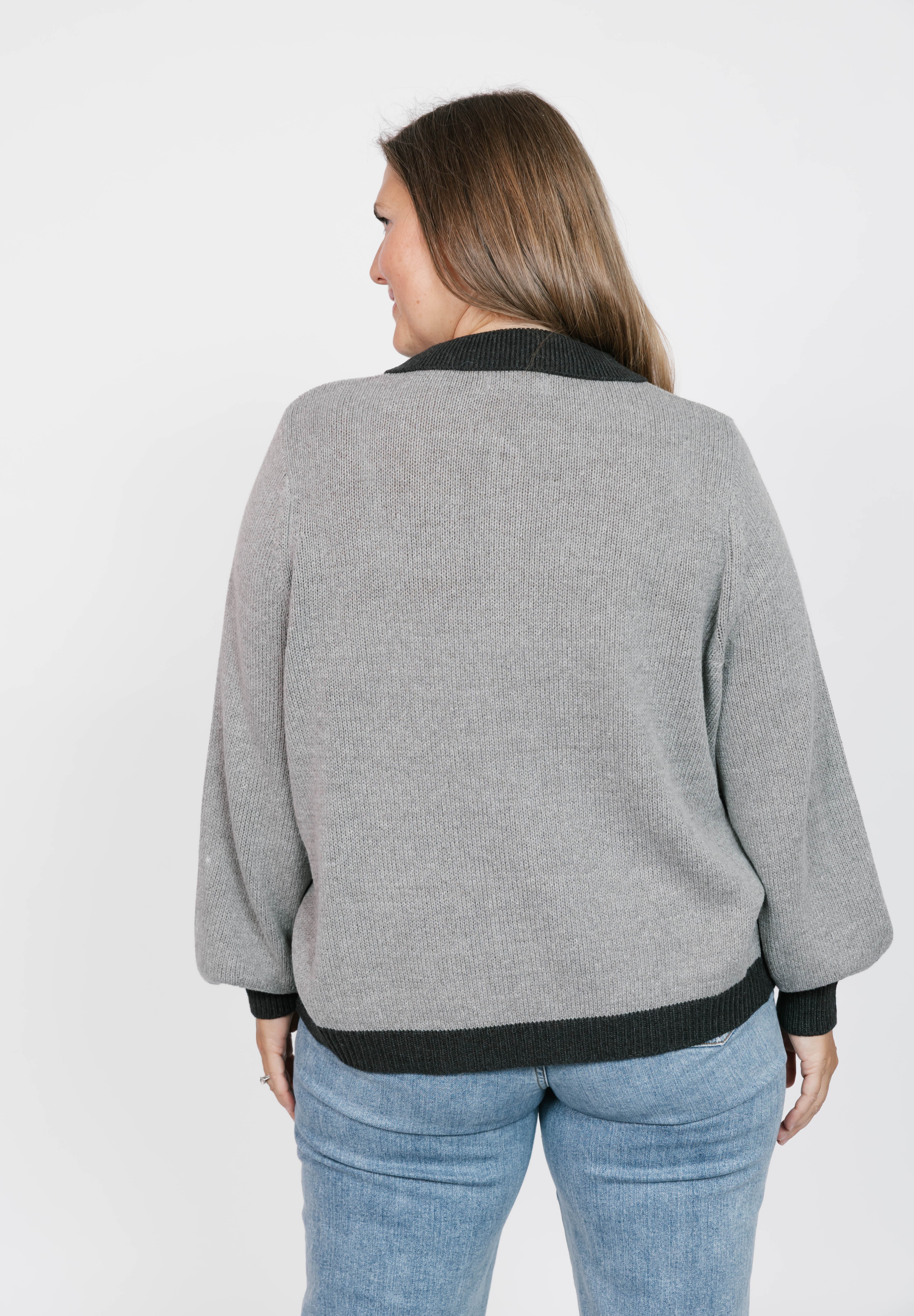 Cameron Colour Block Sweater Top in Grey/Charcoal