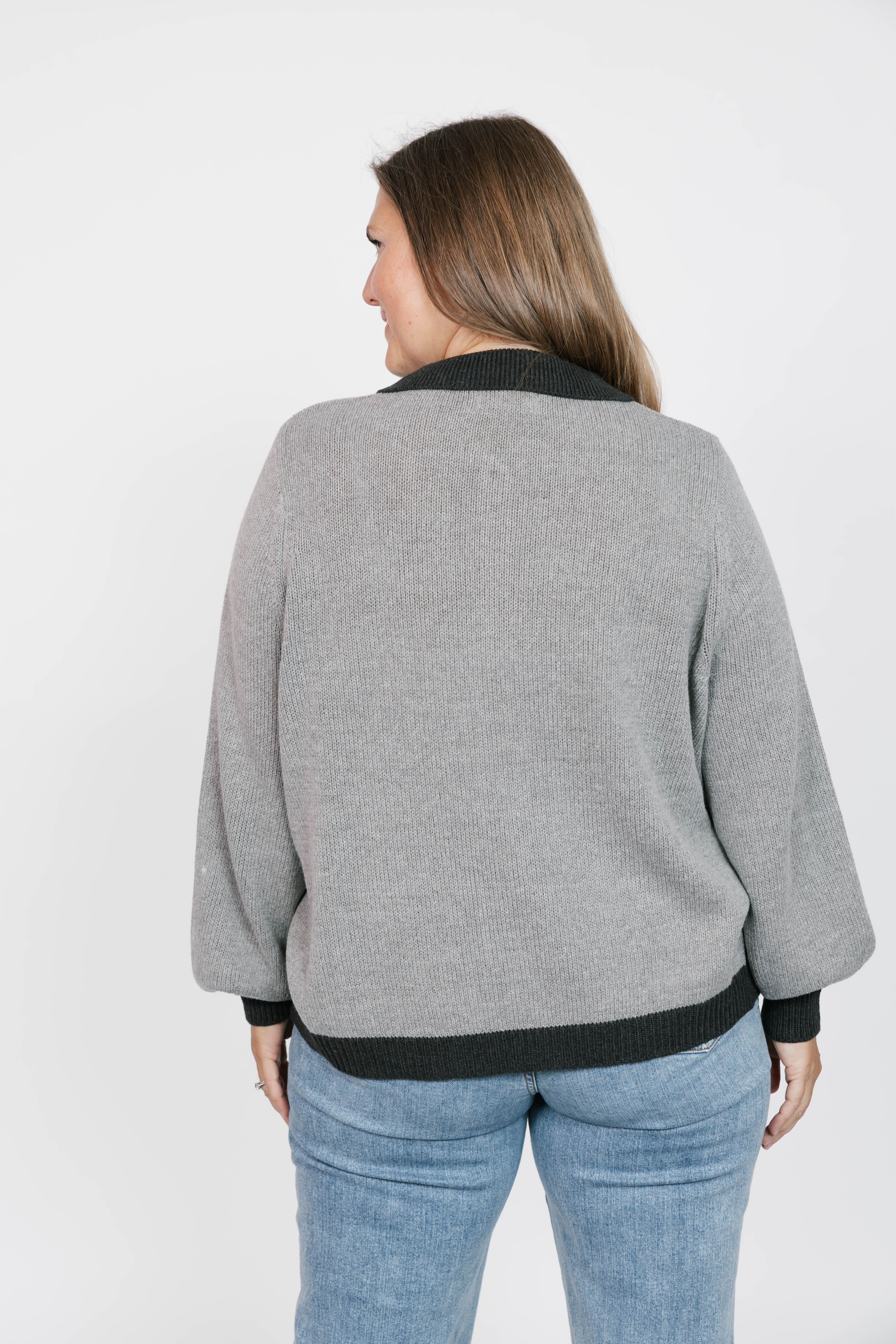 Cameron Colour Block Sweater Top in Grey/Charcoal