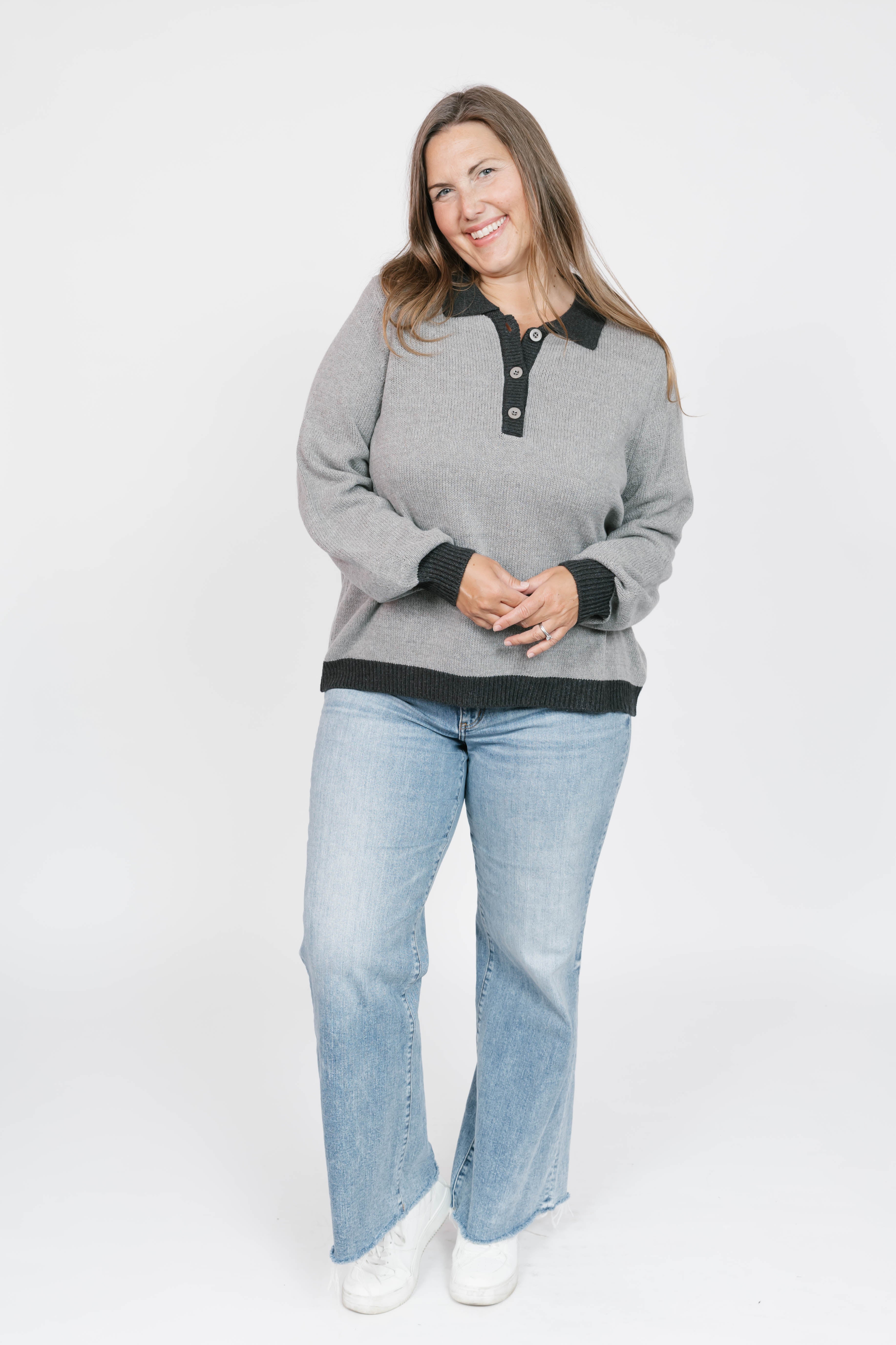 Cameron Colour Block Sweater Top in Grey/Charcoal