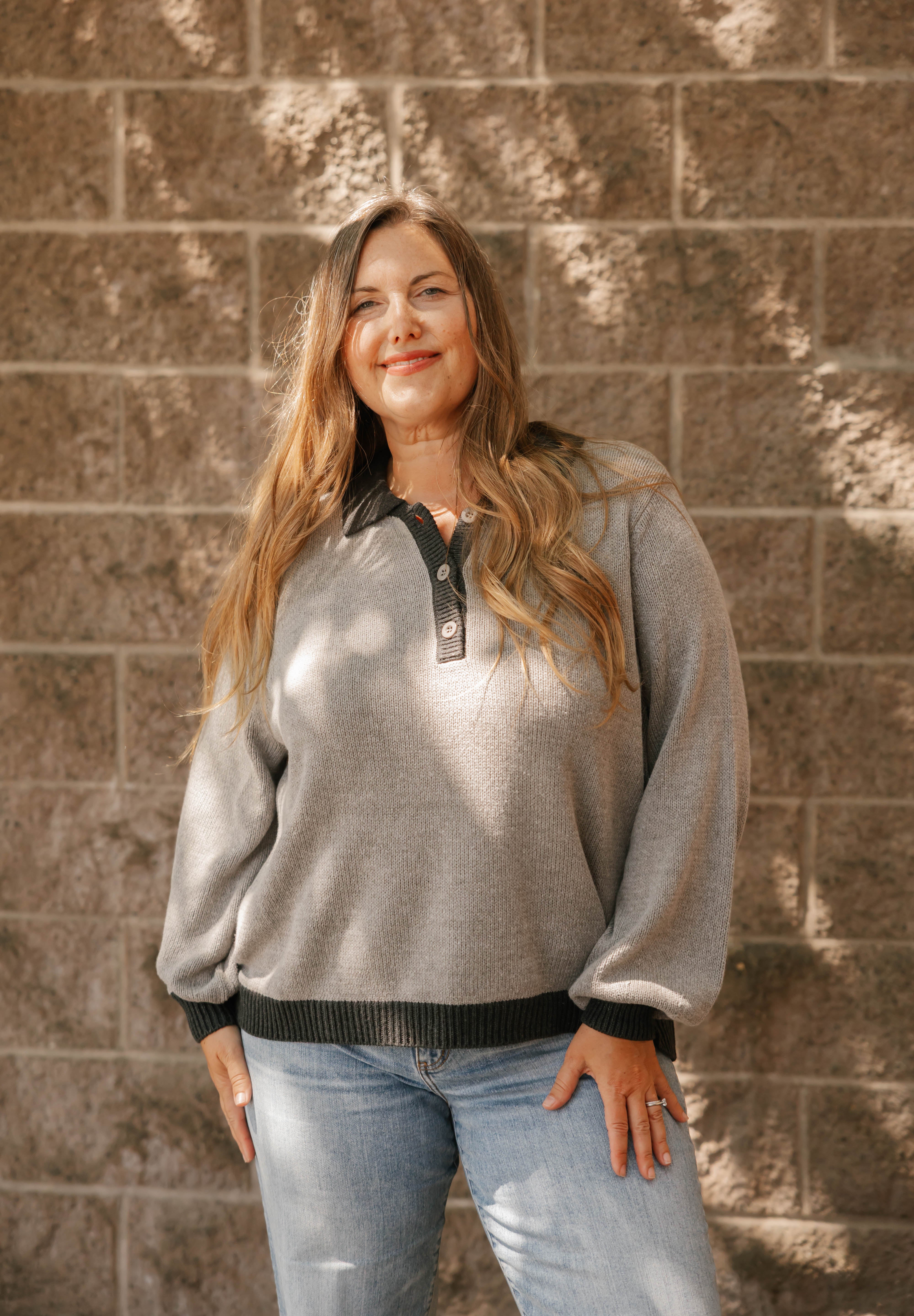 Cameron Colour Block Sweater Top in Grey/Charcoal