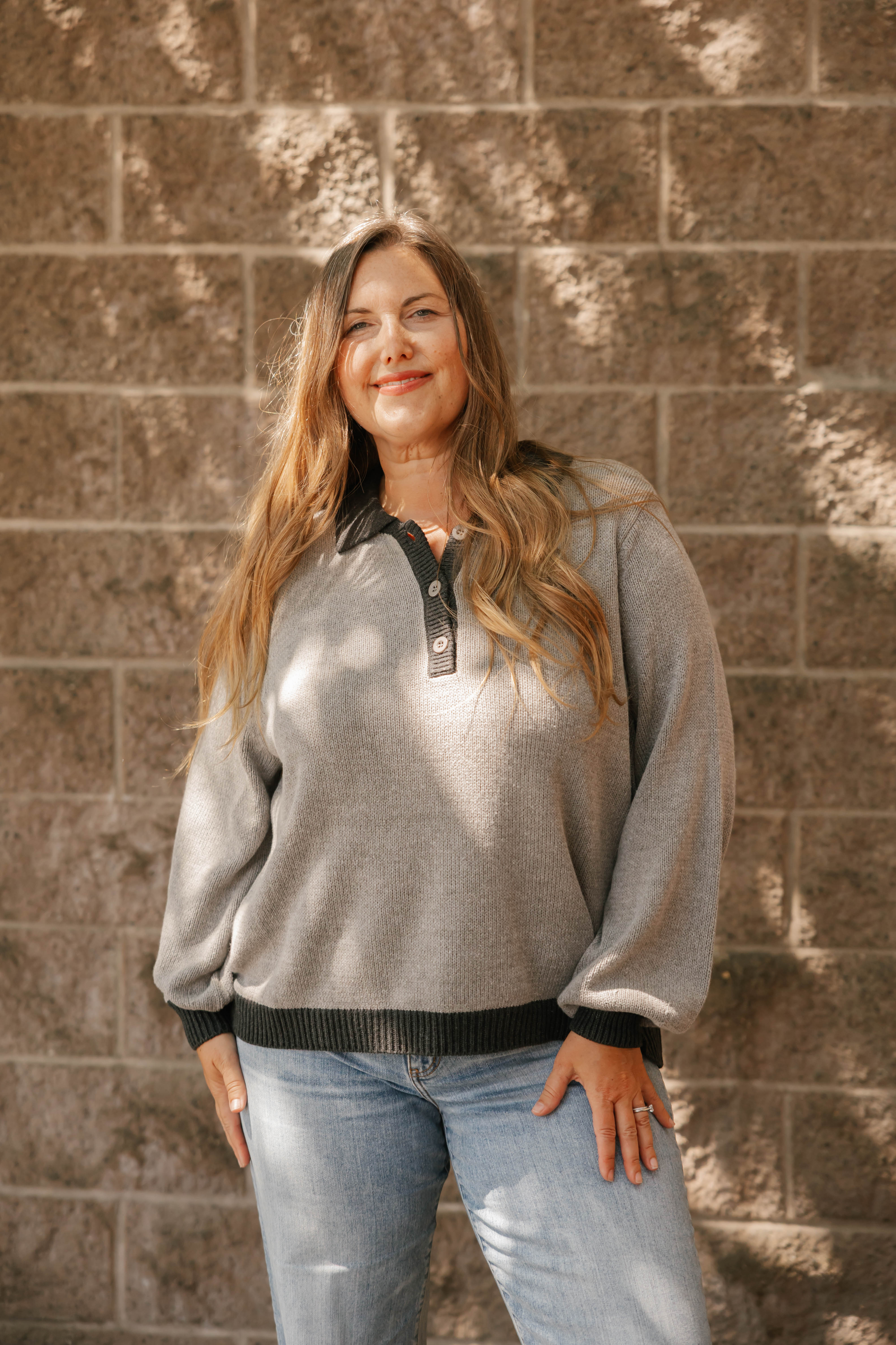 Cameron Colour Block Sweater Top in Grey/Charcoal