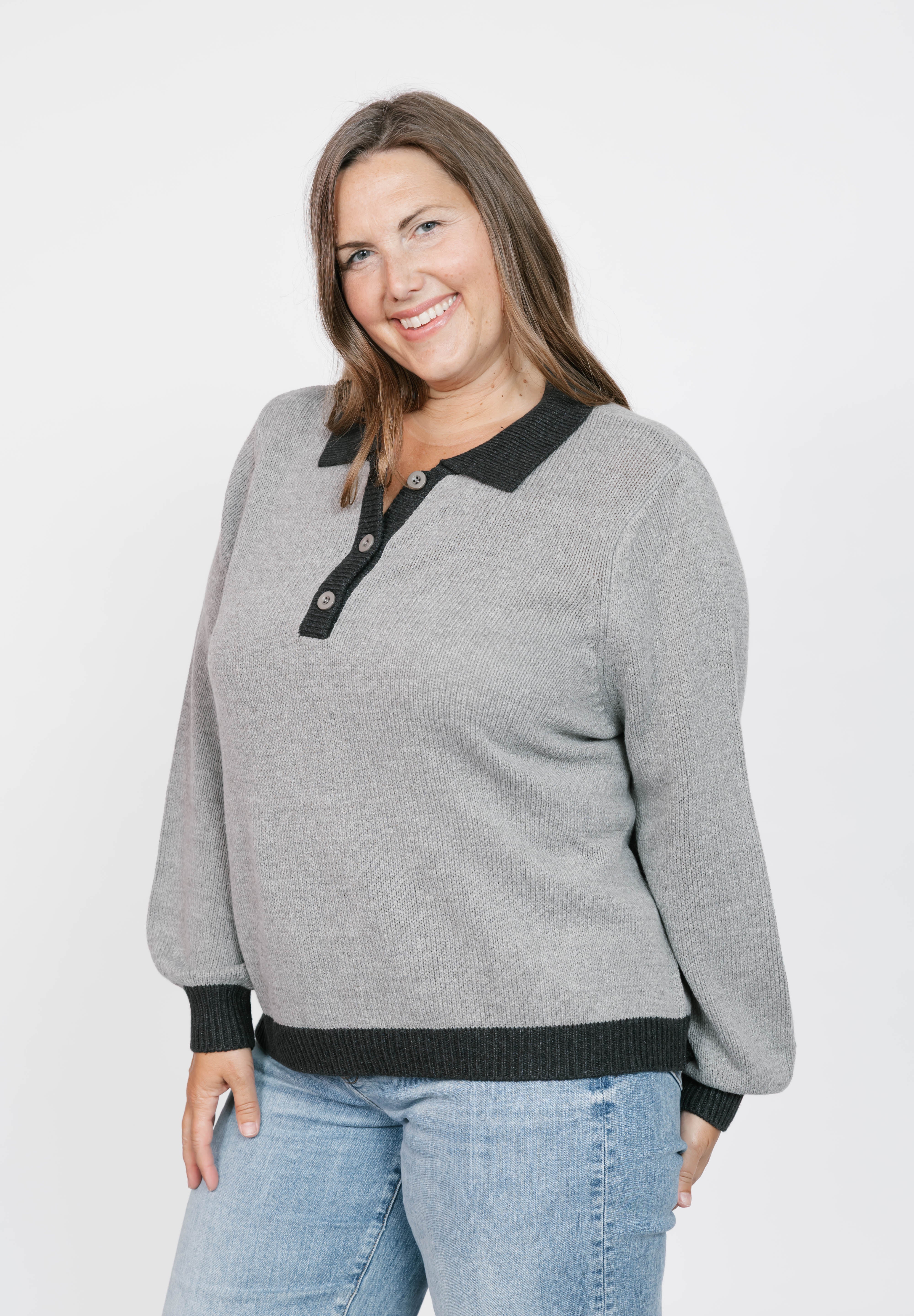 Cameron Colour Block Sweater Top in Grey/Charcoal