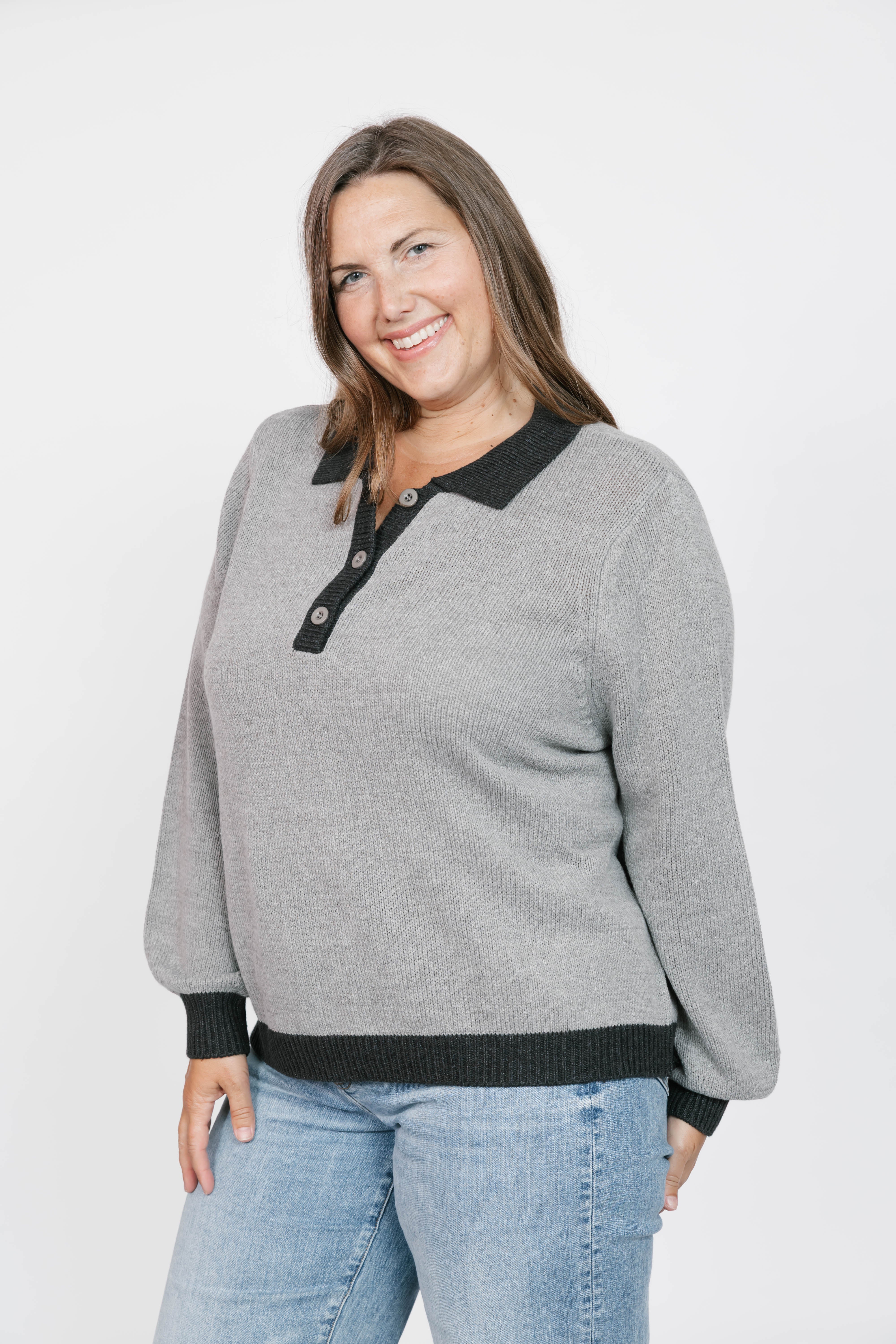 Cameron Colour Block Sweater Top in Grey/Charcoal